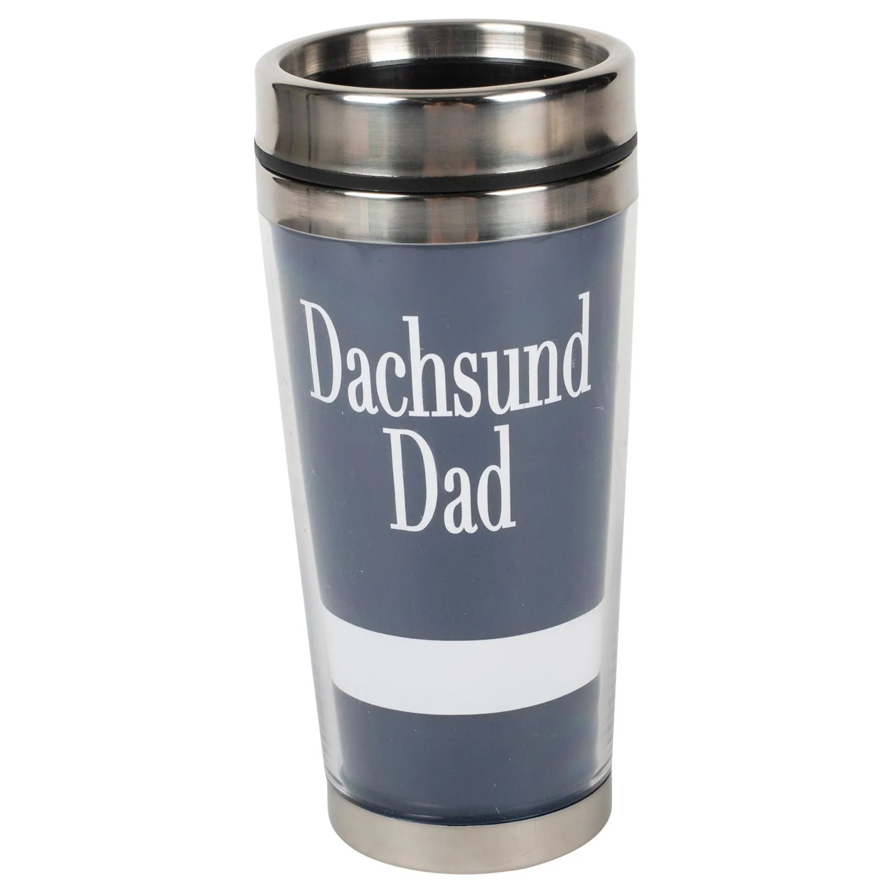 Dachshund Dad Navy Blue 16 ounce Stainless Steel Travel Tumbler Mug with Lid