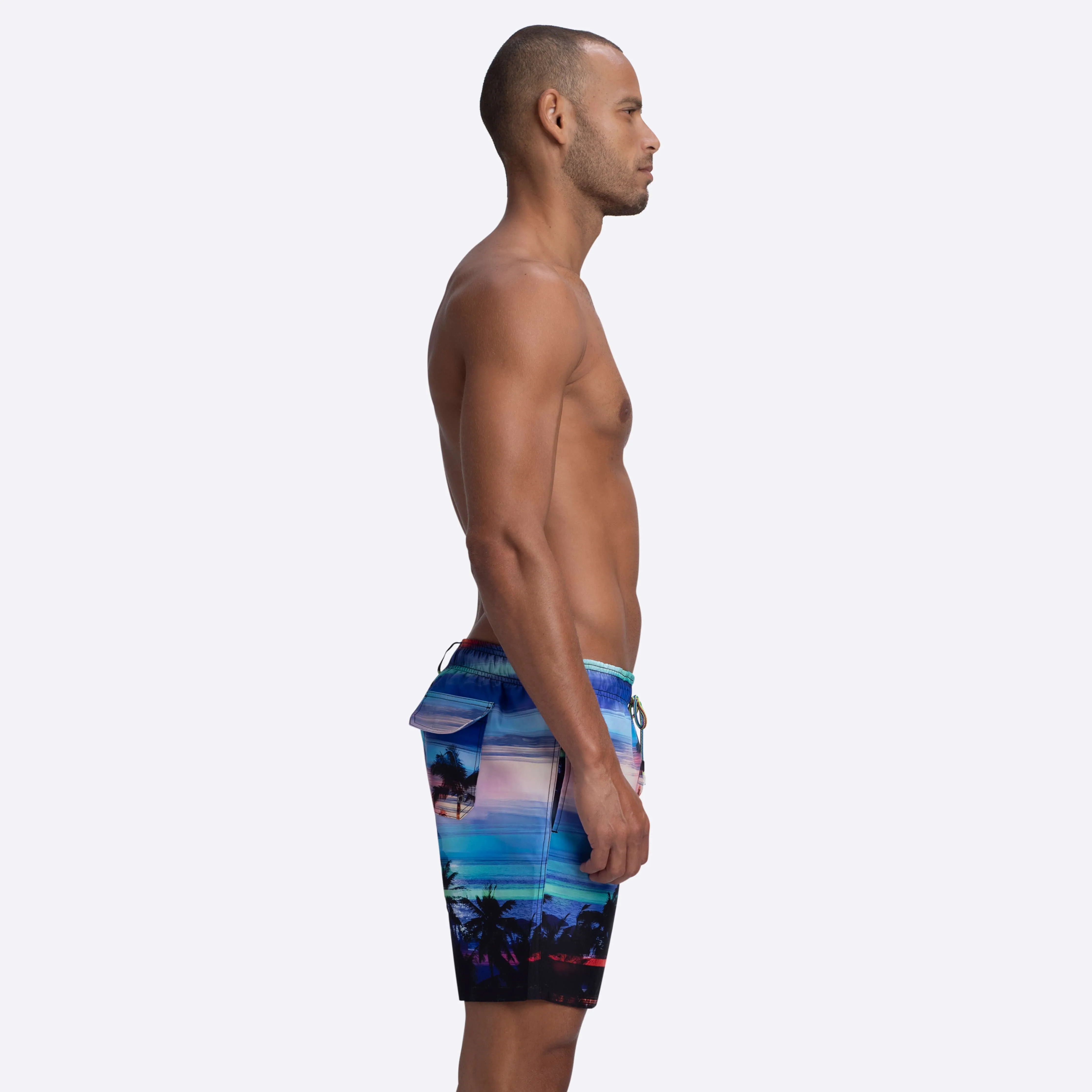 DELANO Tropical Sunset Print Swim Trunks