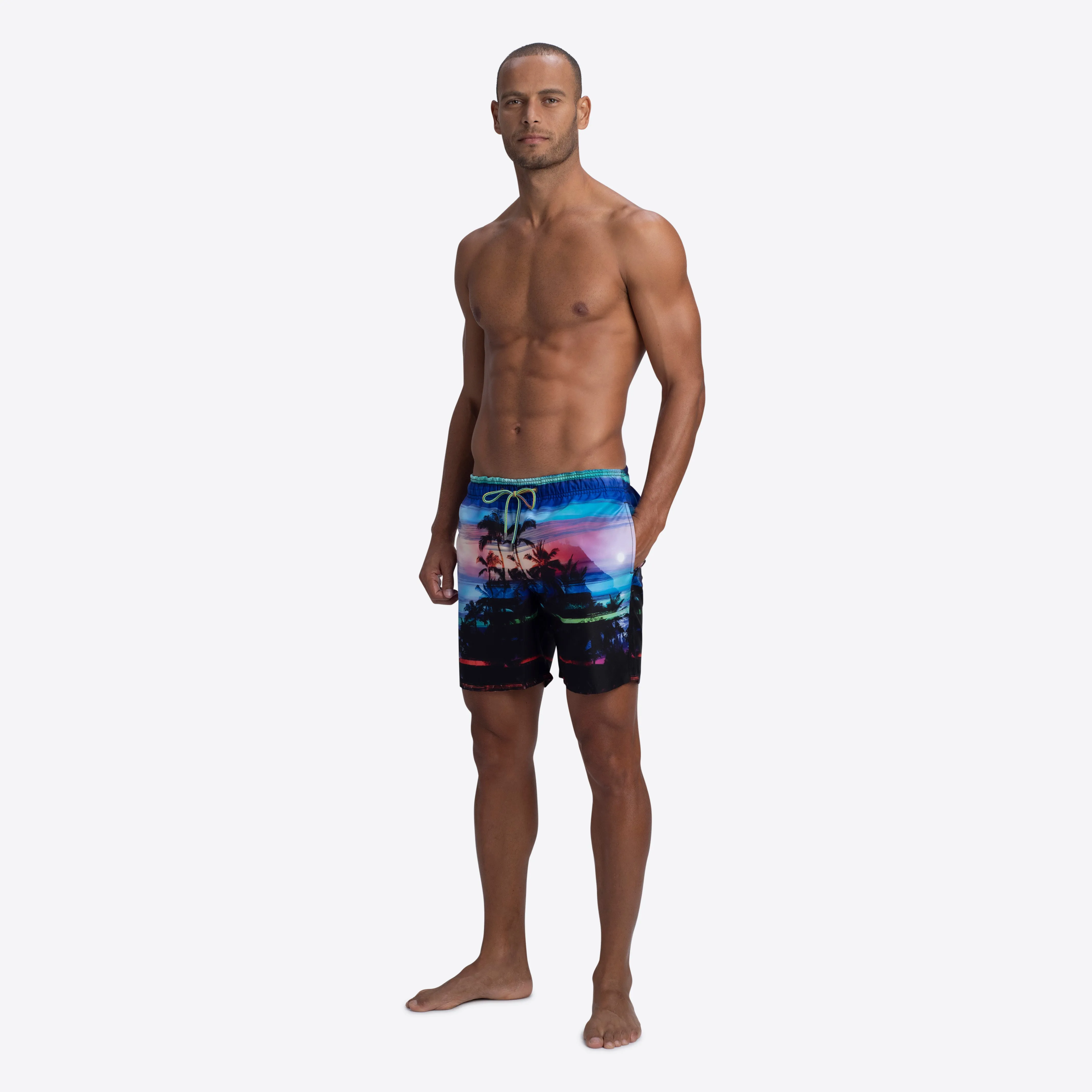 DELANO Tropical Sunset Print Swim Trunks