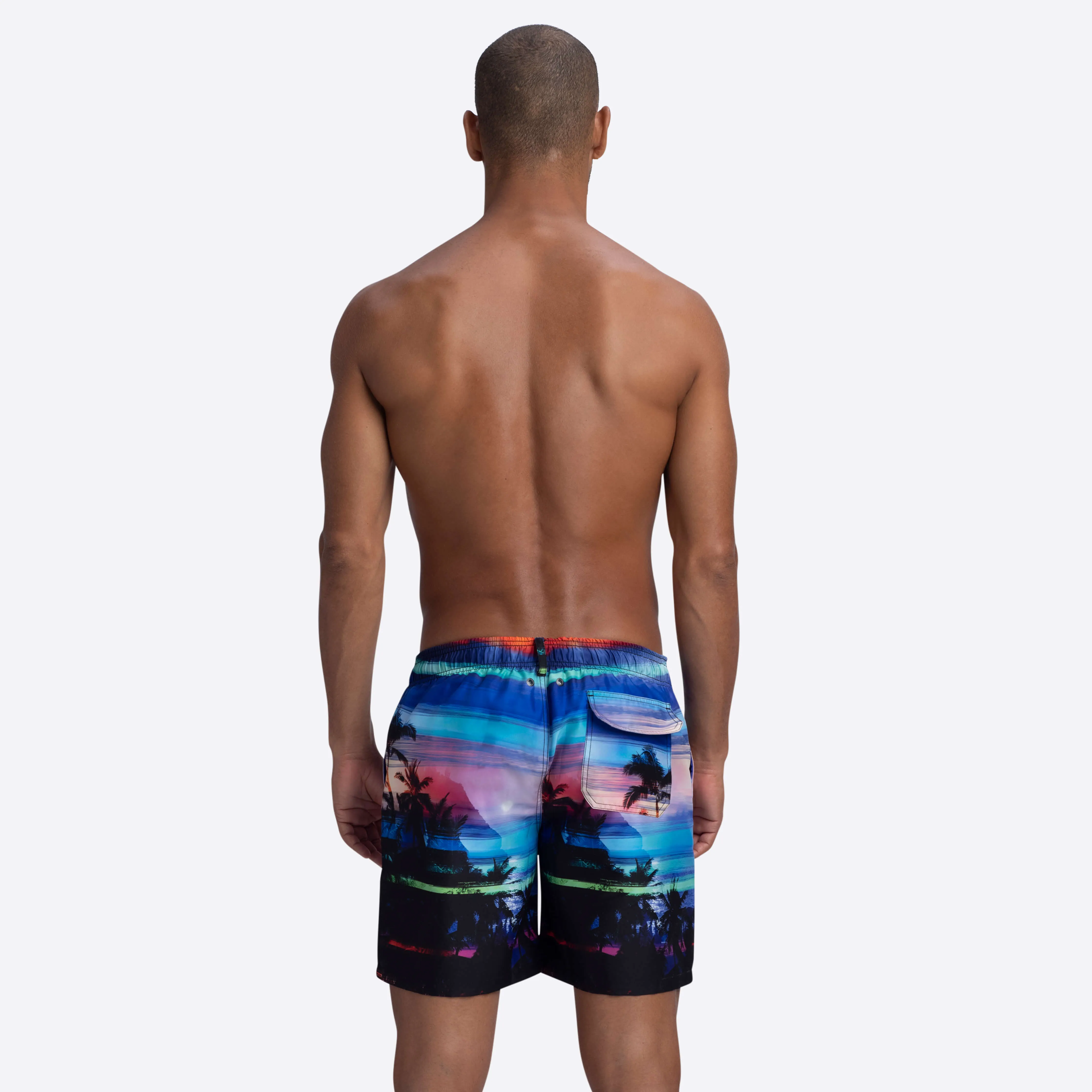 DELANO Tropical Sunset Print Swim Trunks