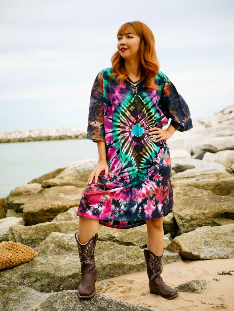 Diamond Radiance Hippie Oversized Cotton Tunic Shirt Dress