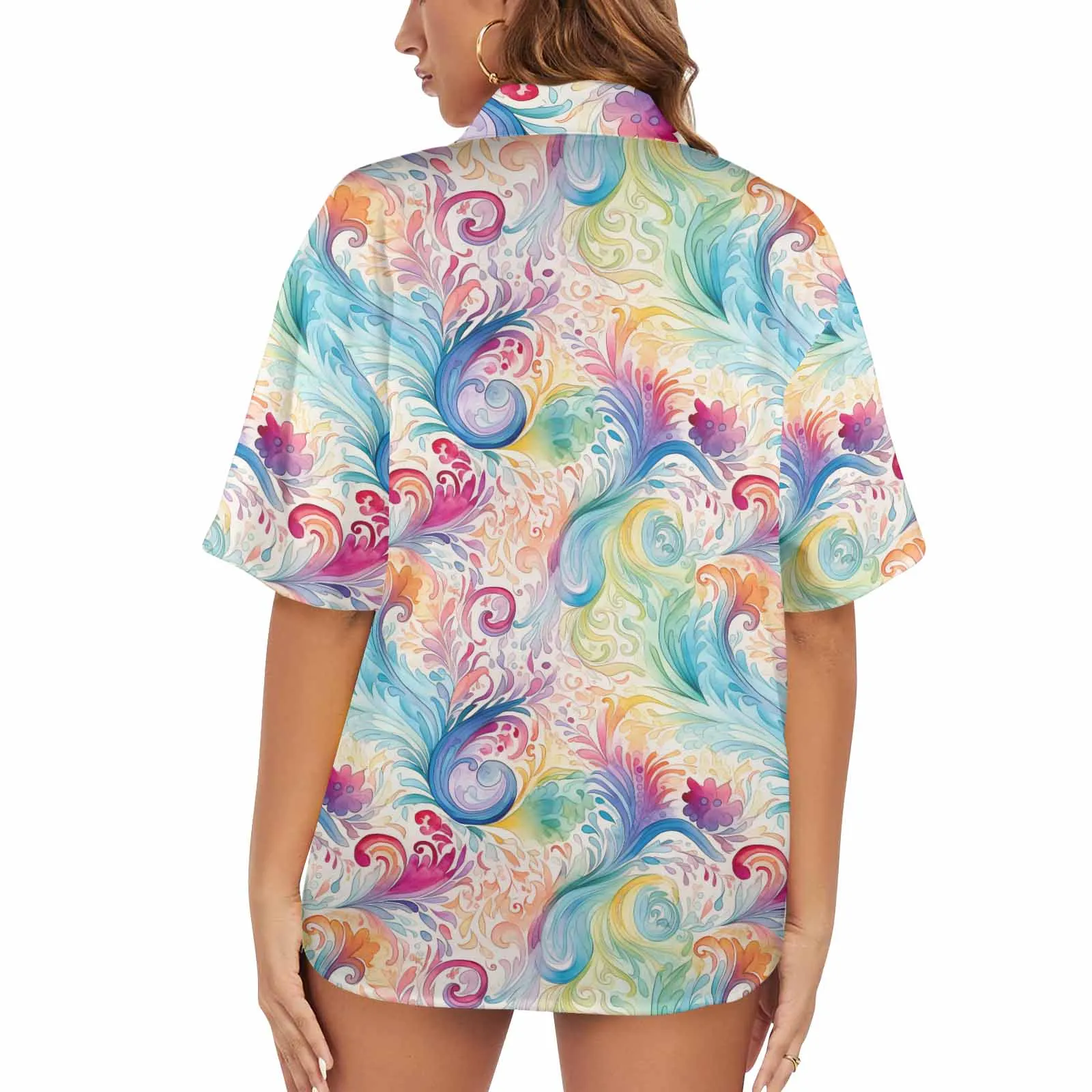 DPastel Rainbow Paisley  Women's Hawaiian Shirt