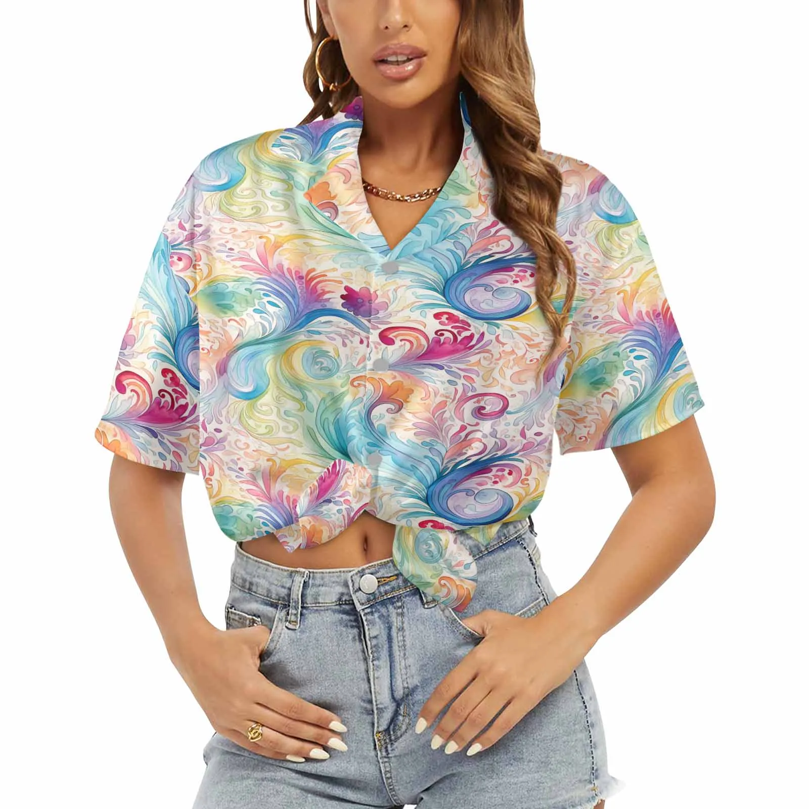 DPastel Rainbow Paisley  Women's Hawaiian Shirt