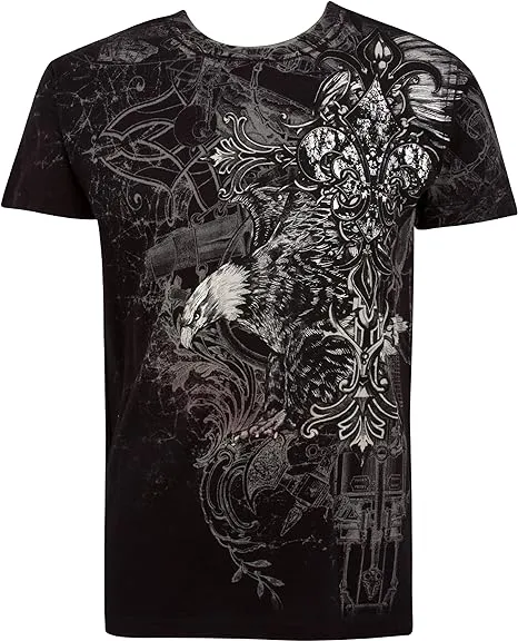 Eagle Metallic Silver Accents Short Sleeve Crew Neck Cotton Mens Fashion T-Shirt