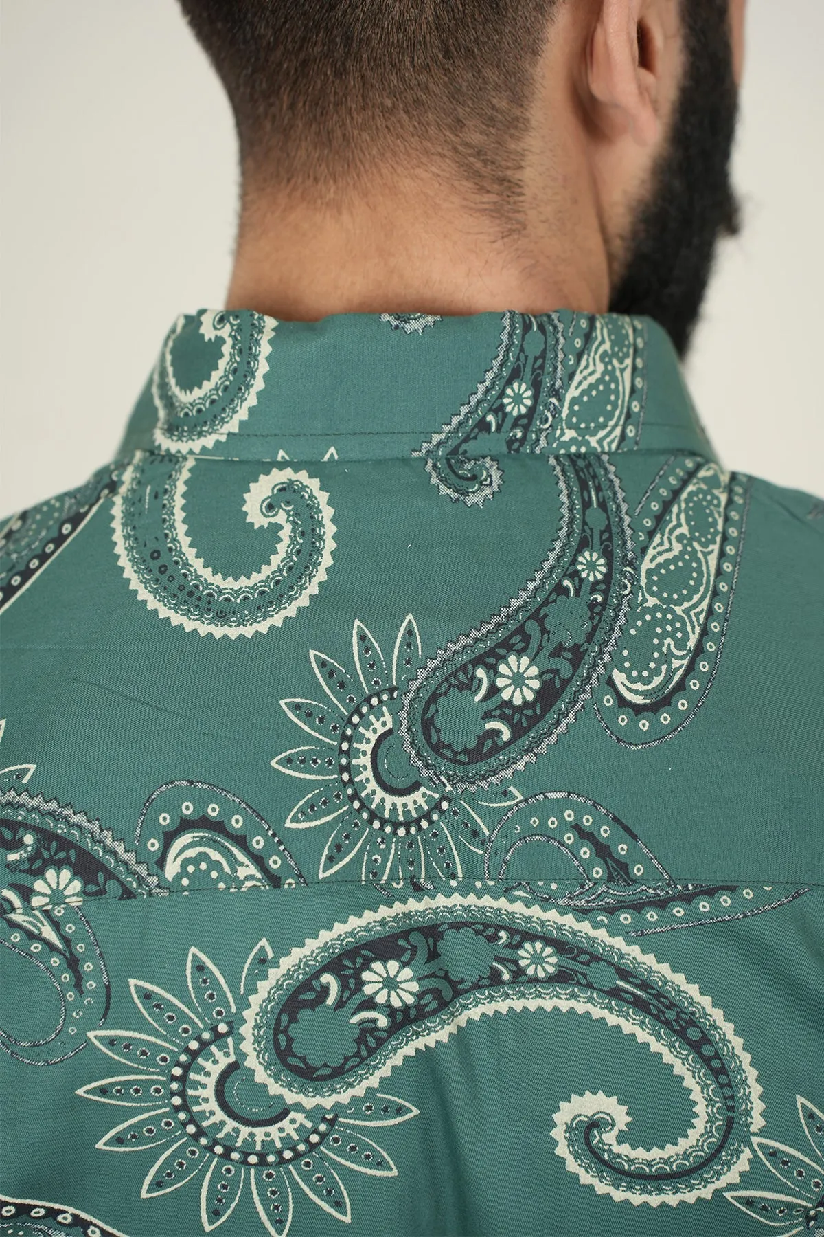 English Green Shirt with Paisley Print, Half Sleeves | Style Matters