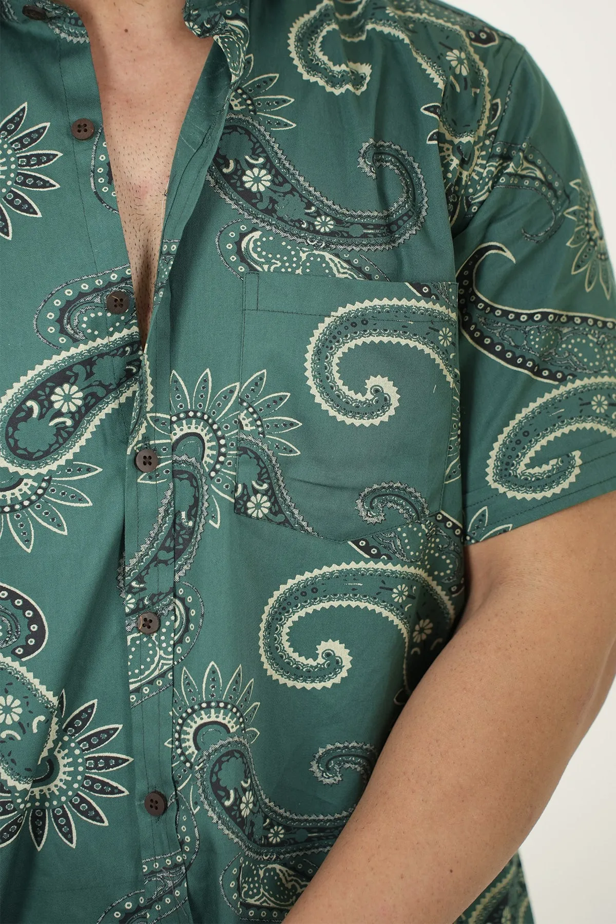 English Green Shirt with Paisley Print, Half Sleeves | Style Matters