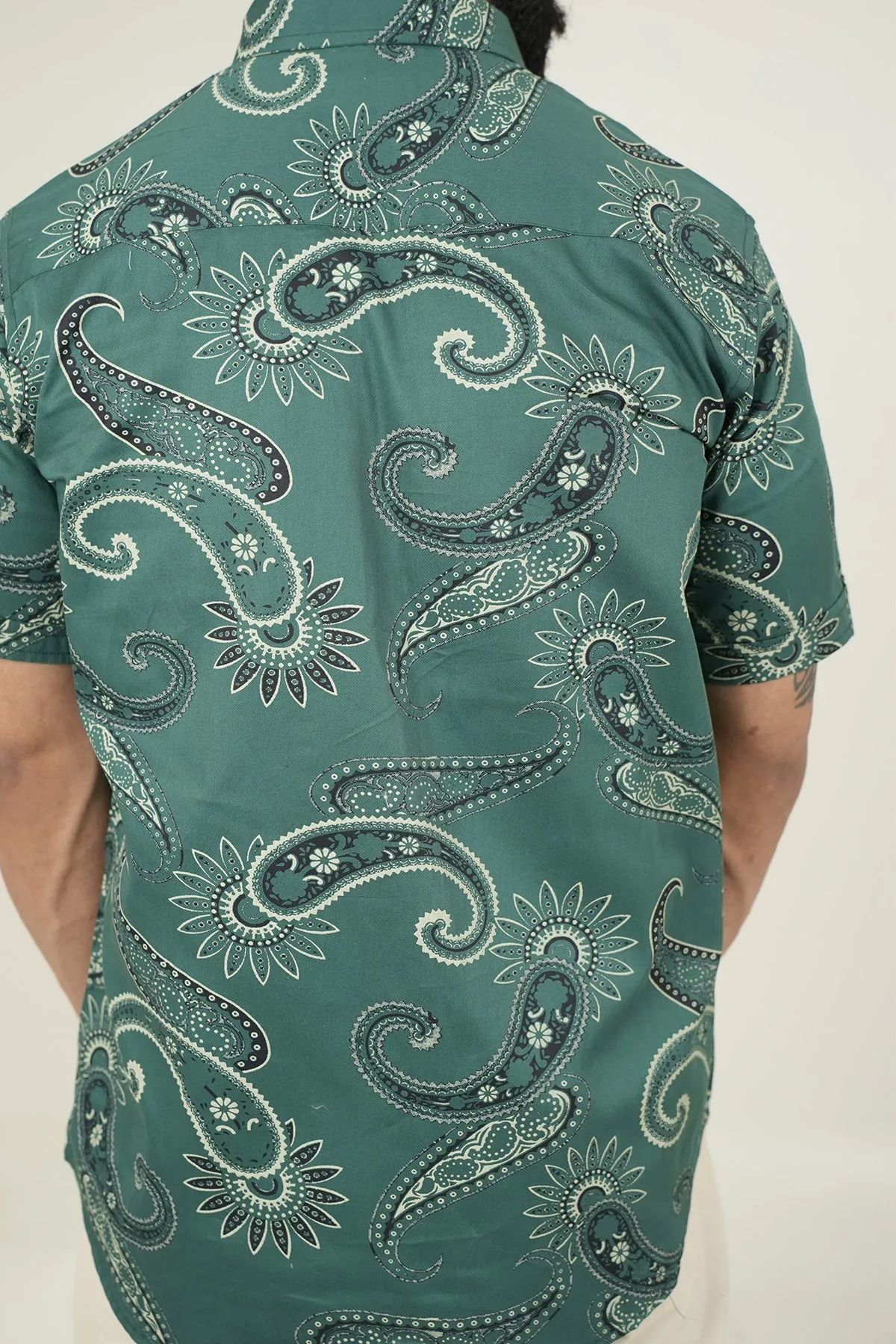 English Green Shirt with Paisley Print, Half Sleeves | Style Matters