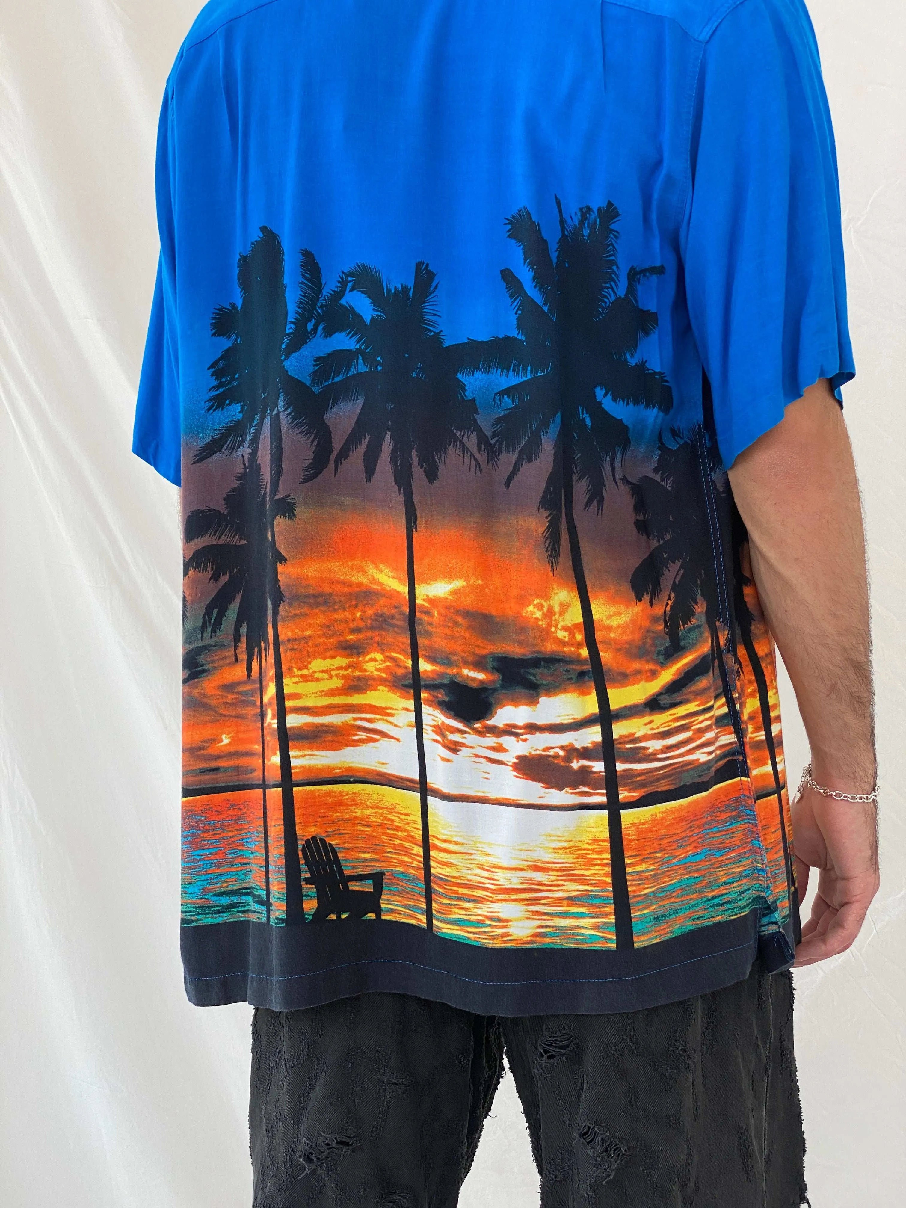 Favant Sunset Hawaiian Blue and Orange Shirt Size XL