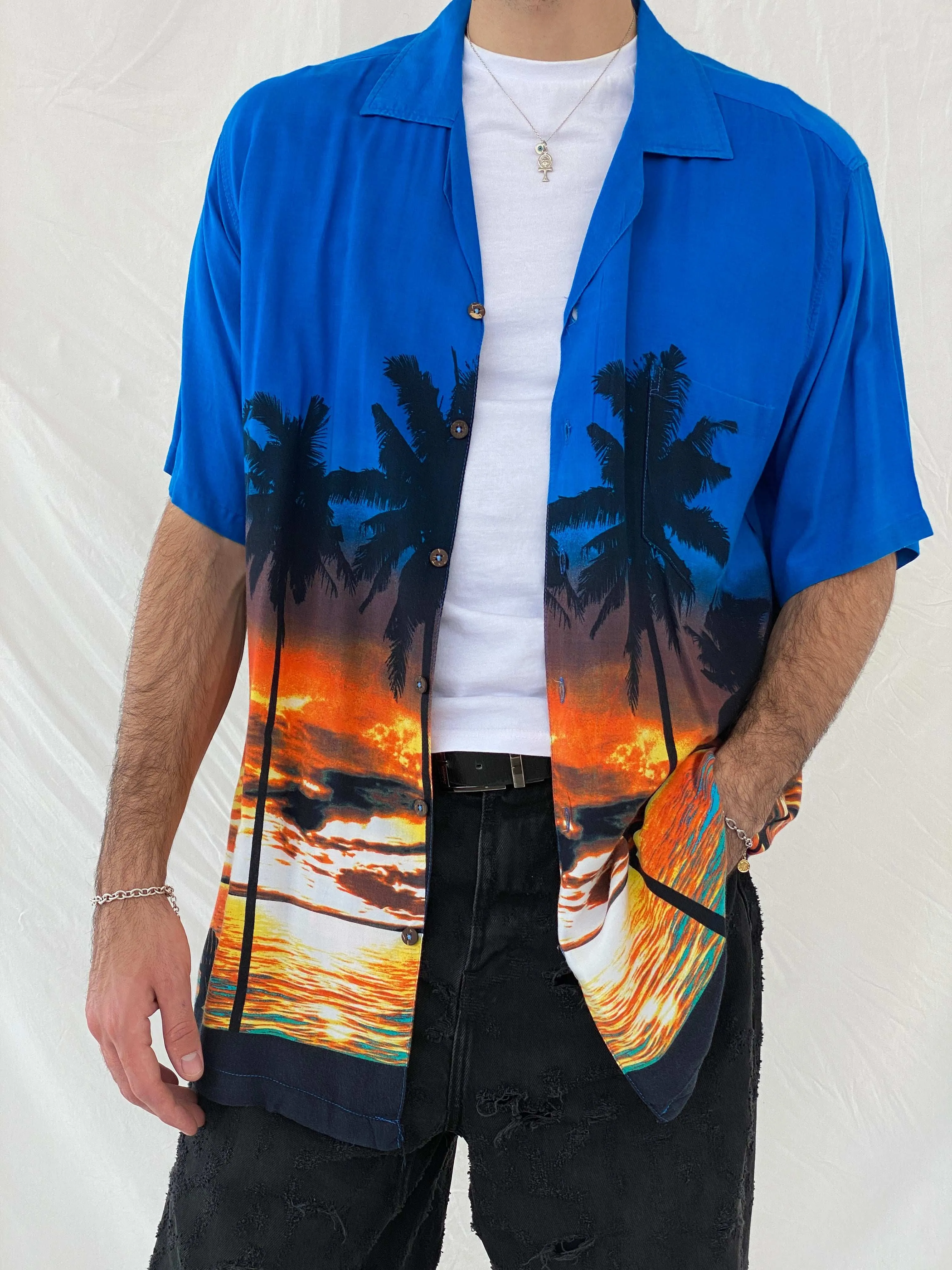 Favant Sunset Hawaiian Blue and Orange Shirt Size XL