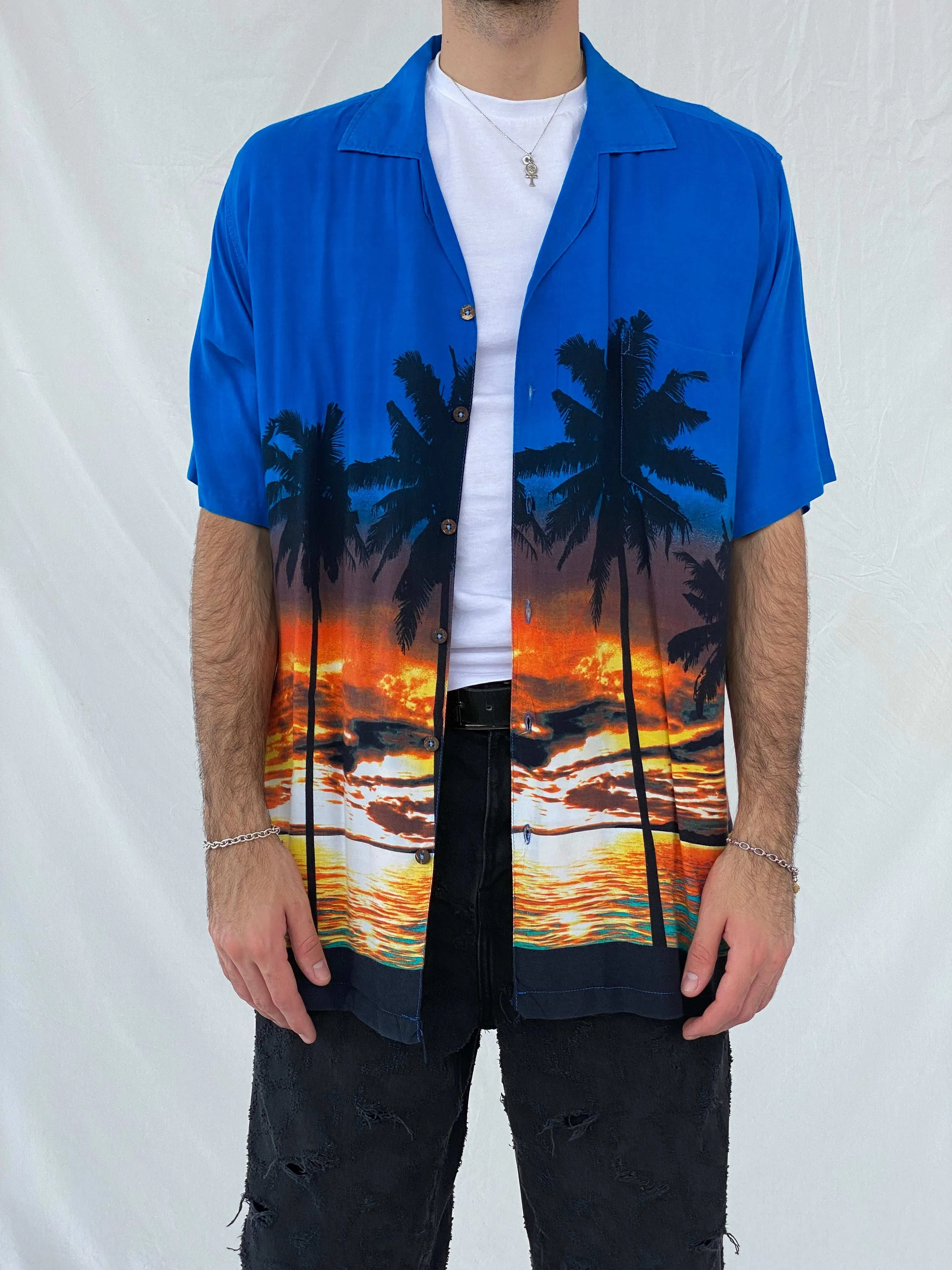 Favant Sunset Hawaiian Blue and Orange Shirt Size XL