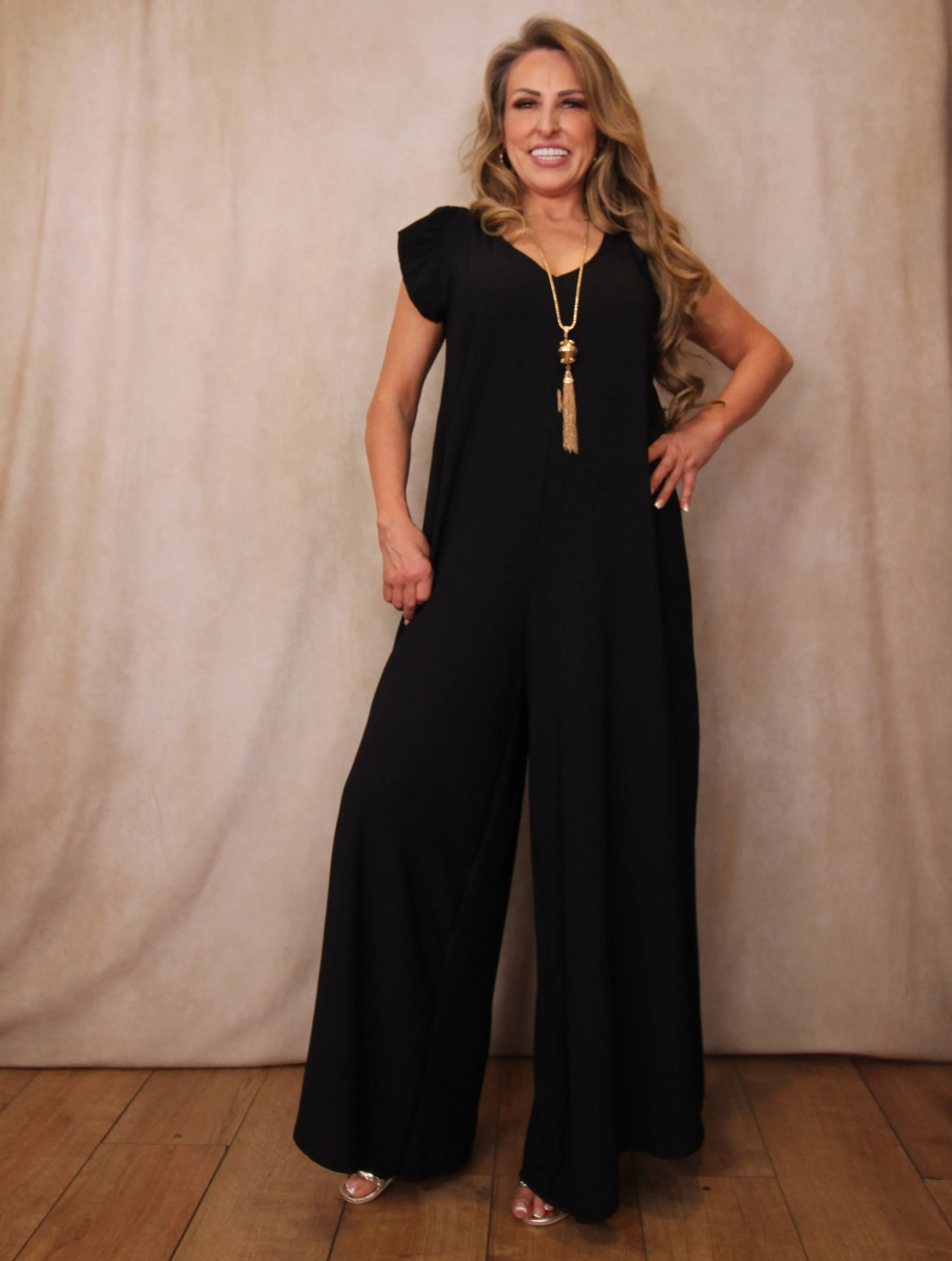 Flutter Shoulder V Neck Jumpsuit