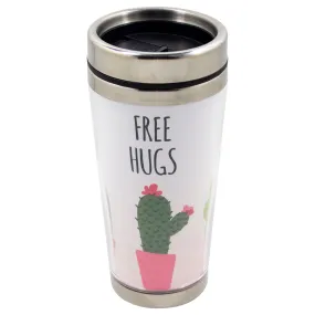 Free Hugs Green Cactus 16 Ounce Stainless Steel Travel Tumbler Mug with Lid