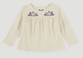 Girl's Wrangler Oatmeal with Cactus Embroidery Long Sleeve Top