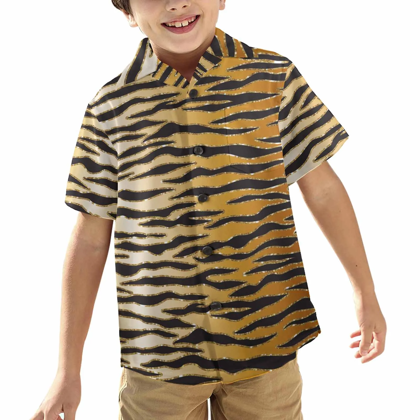 Glitter Gold Animal Print  Little Boys Hawaiian Shirt