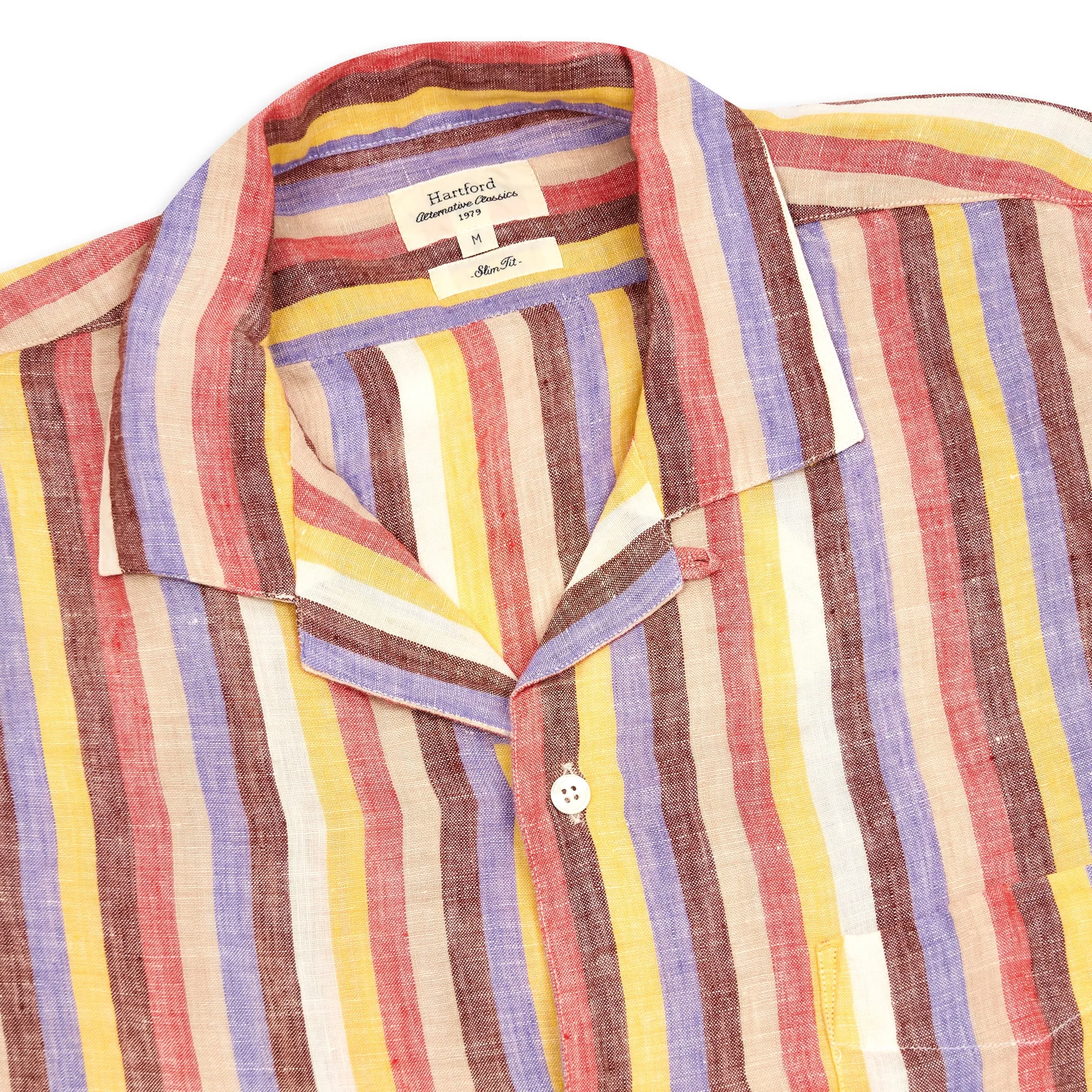 Hartford Slam Camp Collar Short Sleeve Linen Shirt - Multi Stripe