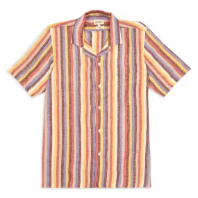 Hartford Slam Camp Collar Short Sleeve Linen Shirt - Multi Stripe