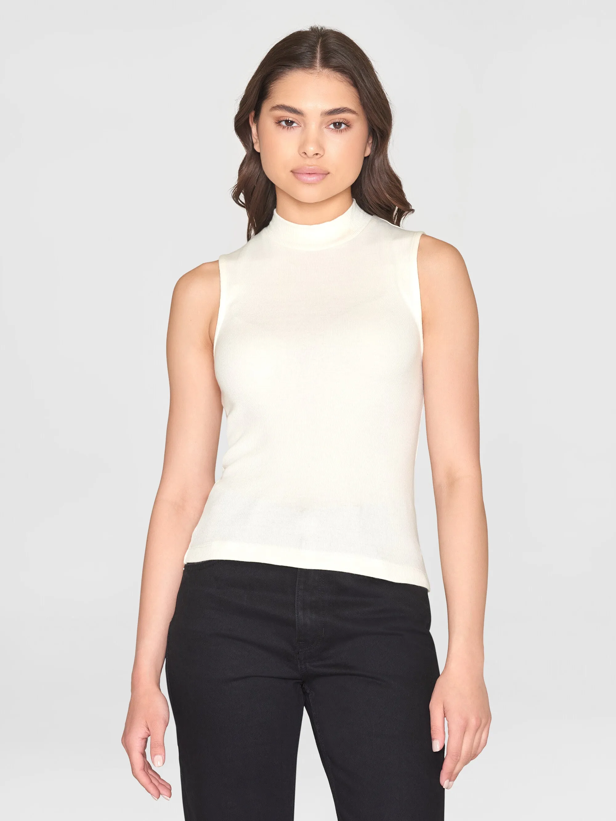 High neck rib top - Star White