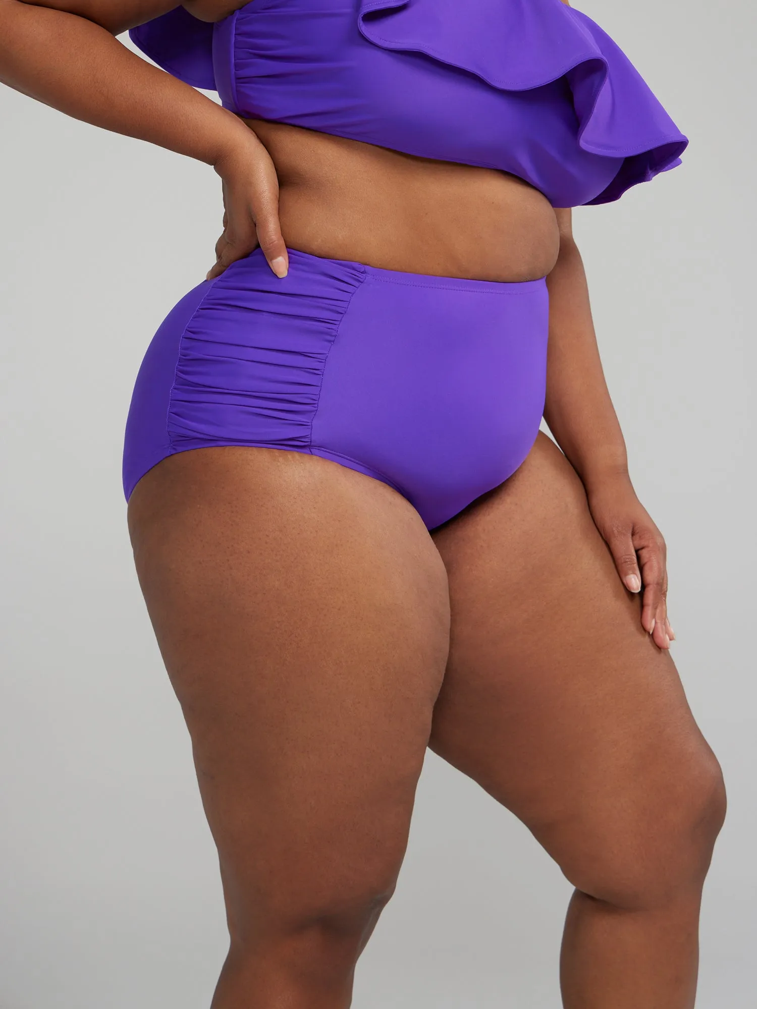 High Waist Ruched Belted Bikini Bottom