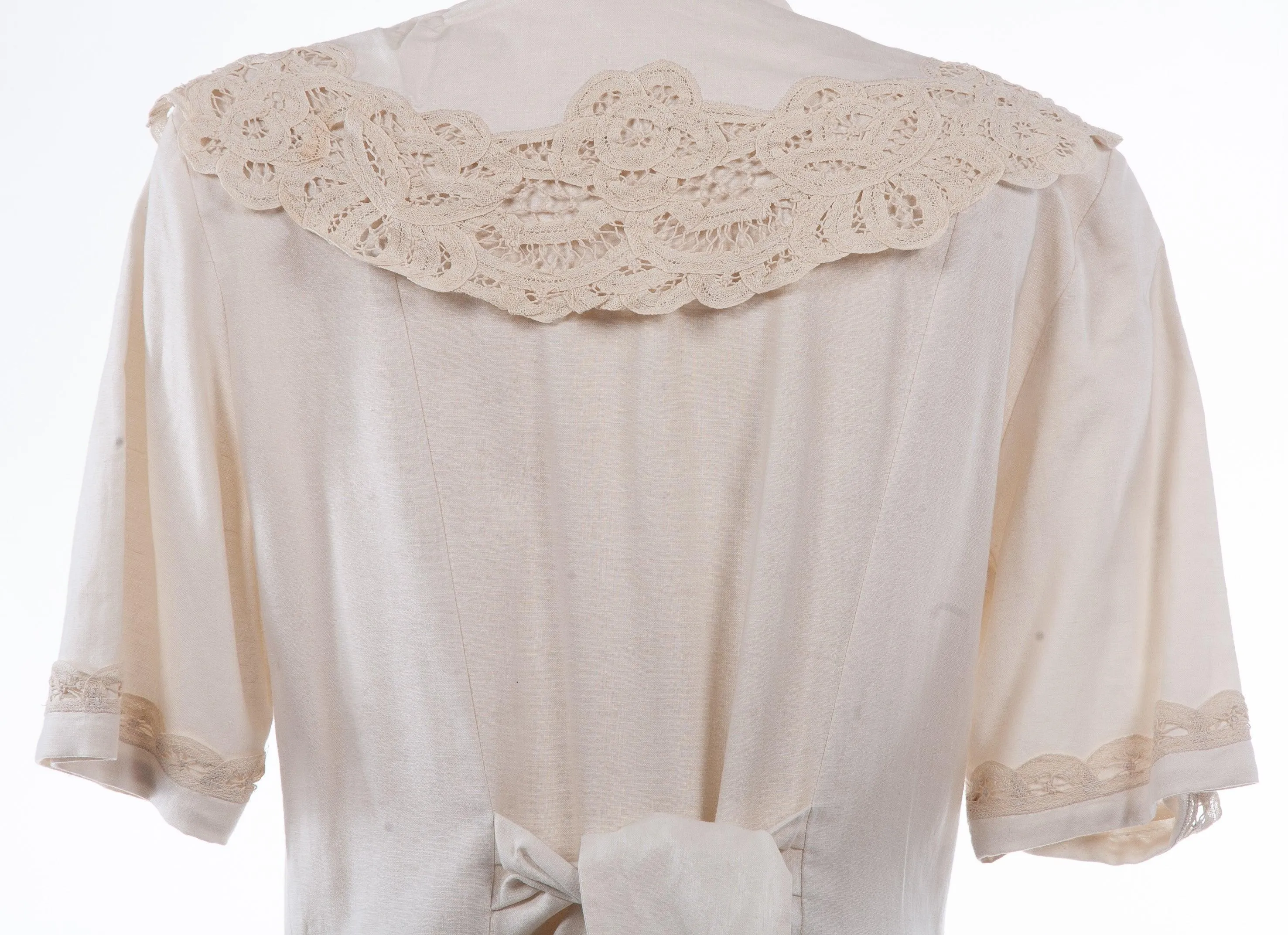 Laura Ashley Cream Linen and Cotton Summer Dress With Lace Collar UK 14