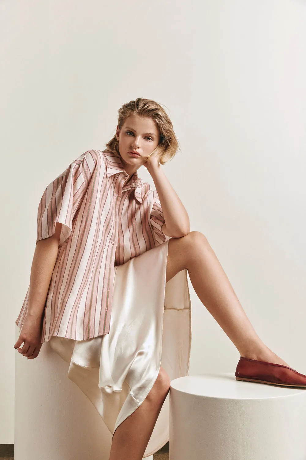 Leila Linen Shirt Pink Stripe