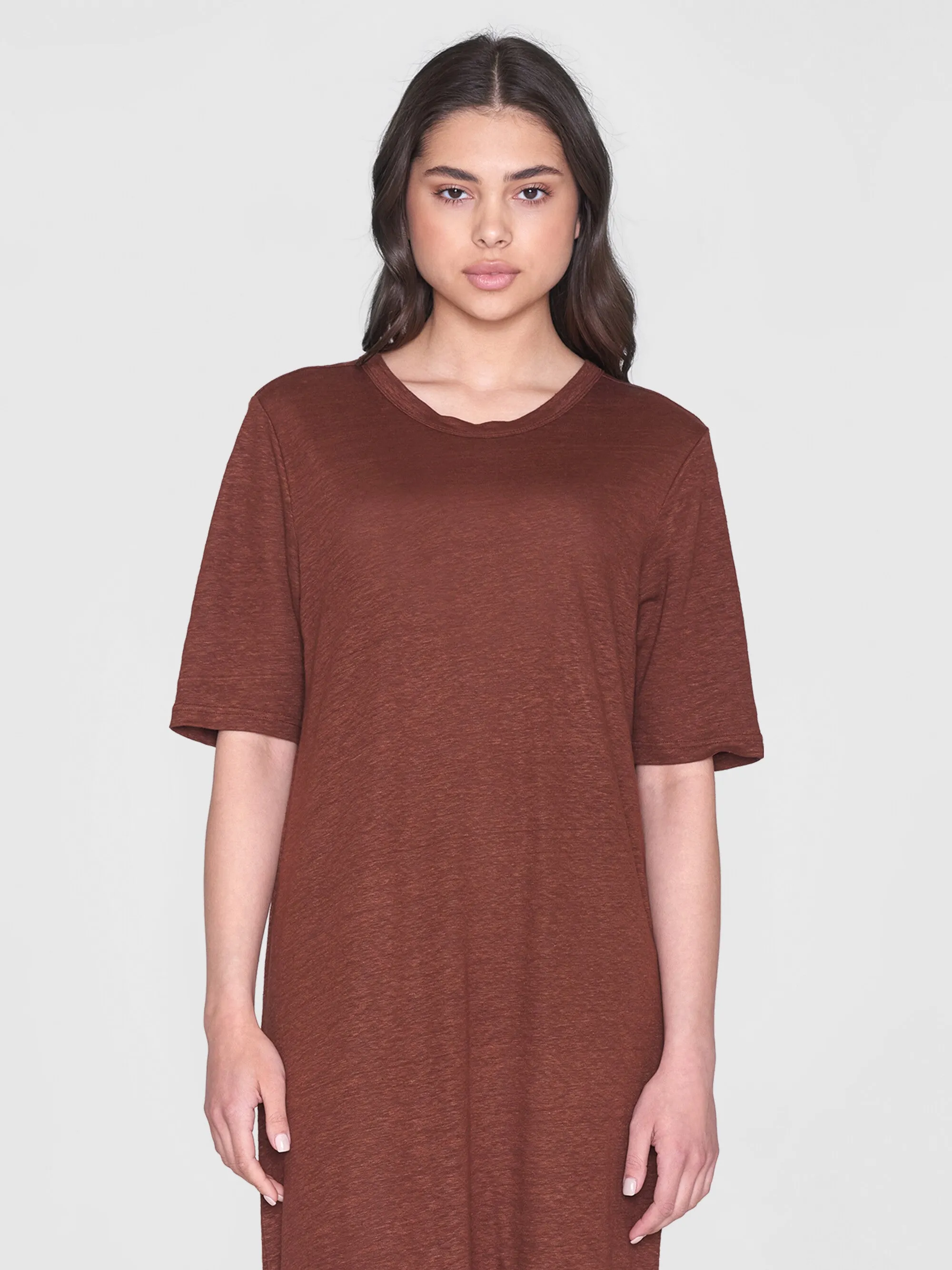 Linen short sleeved t-shirt dress - Tiramisu