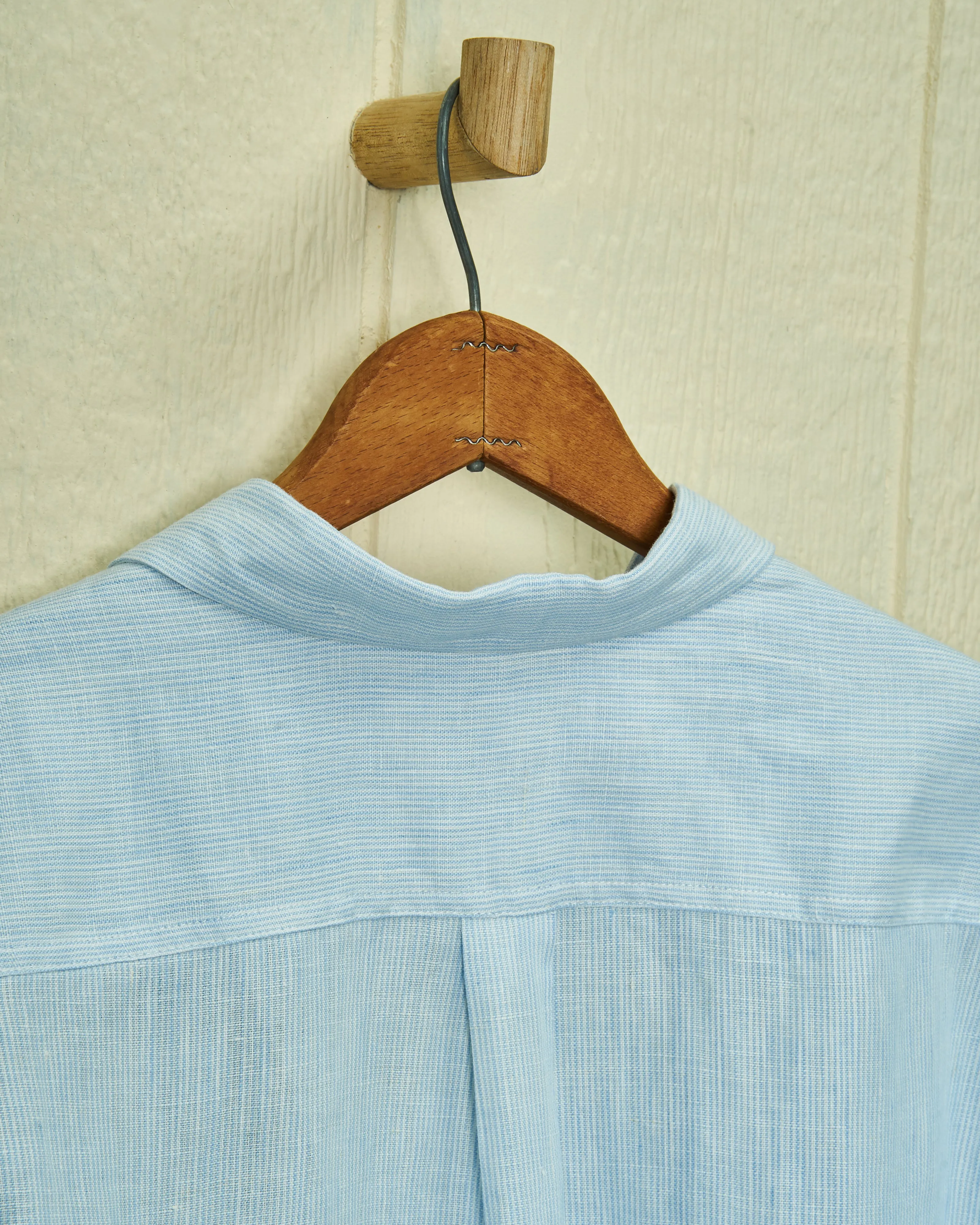 Linen Utility Shirt in Blue/White Fine Stripe