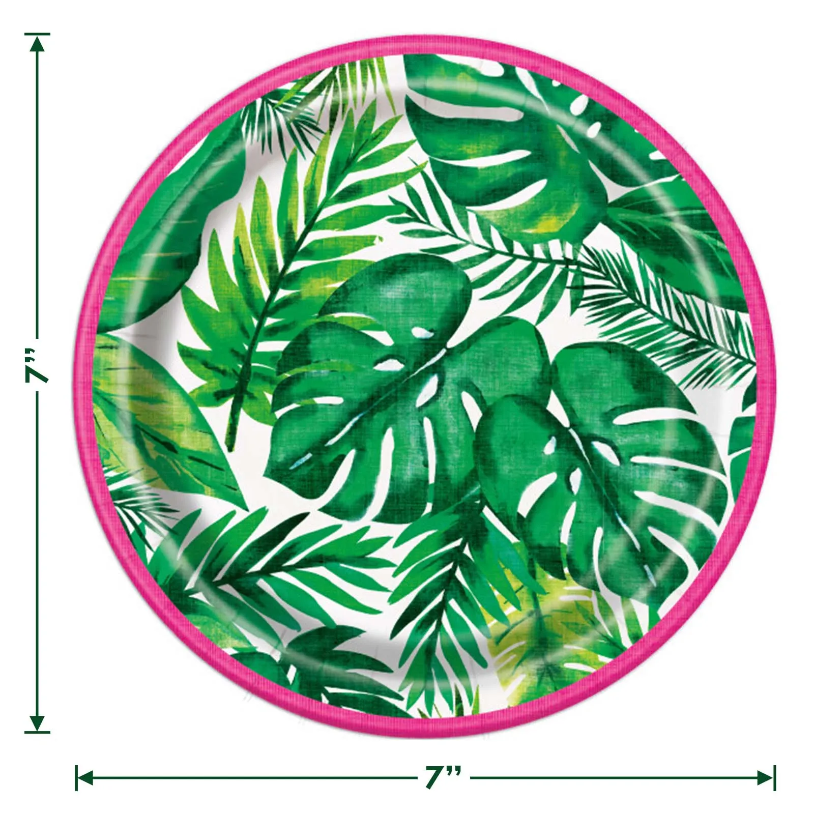 Luau Party Supplies - Tropical Palm Leaf & Pink Trim Paper Dessert Plates and Napkins (Serves 16)