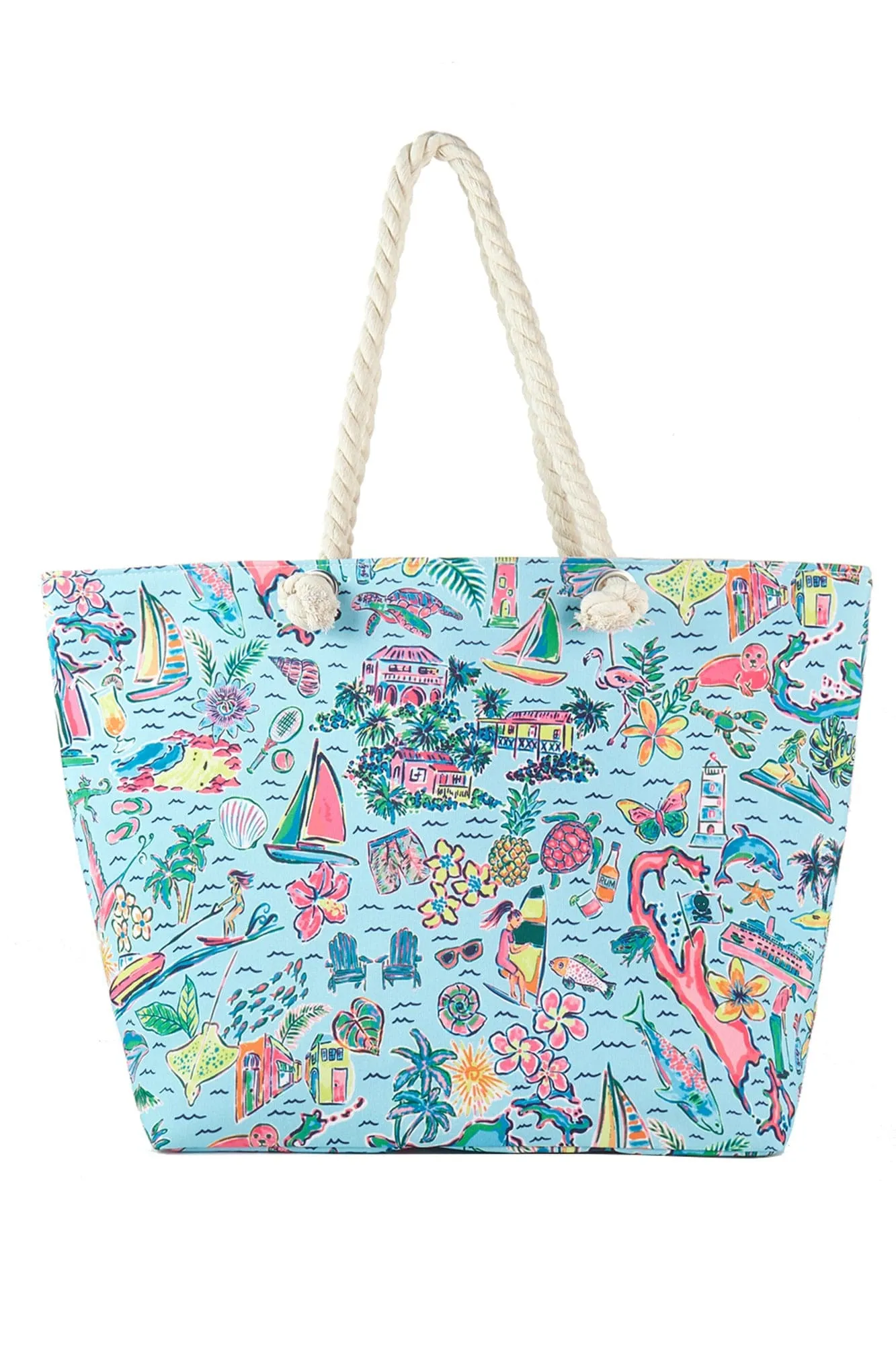 MB0258 Hand Drawn Beach Life Print Tote