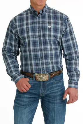 Men's Cinch Multi Blue Plaid Long Sleeve Button Down Shirt