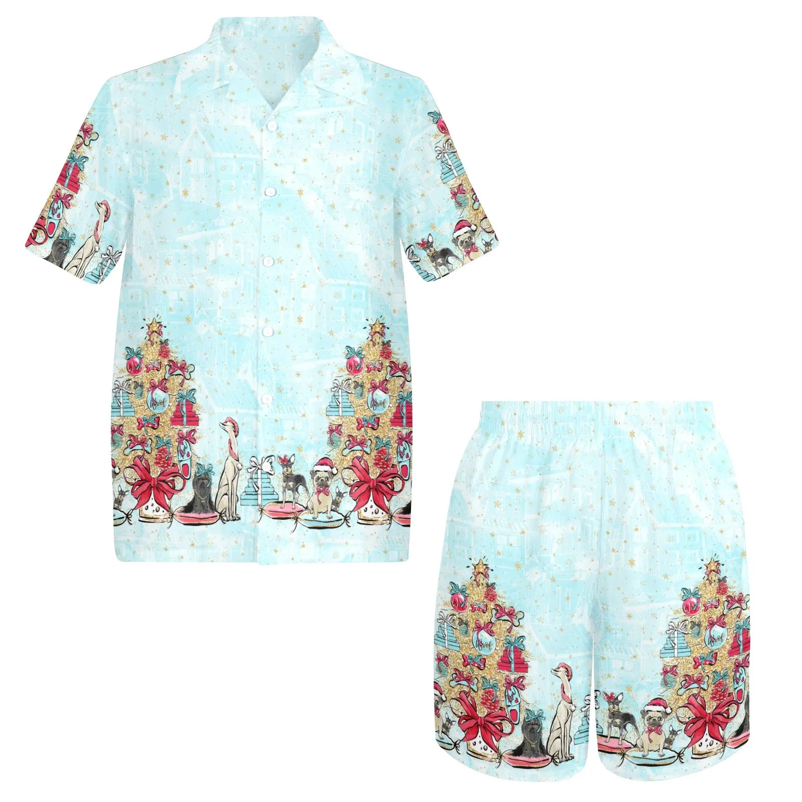 Men's Shirt & Shorts Set Dog Xmas Small Men's Shirt and Shorts Outfit (Set26)