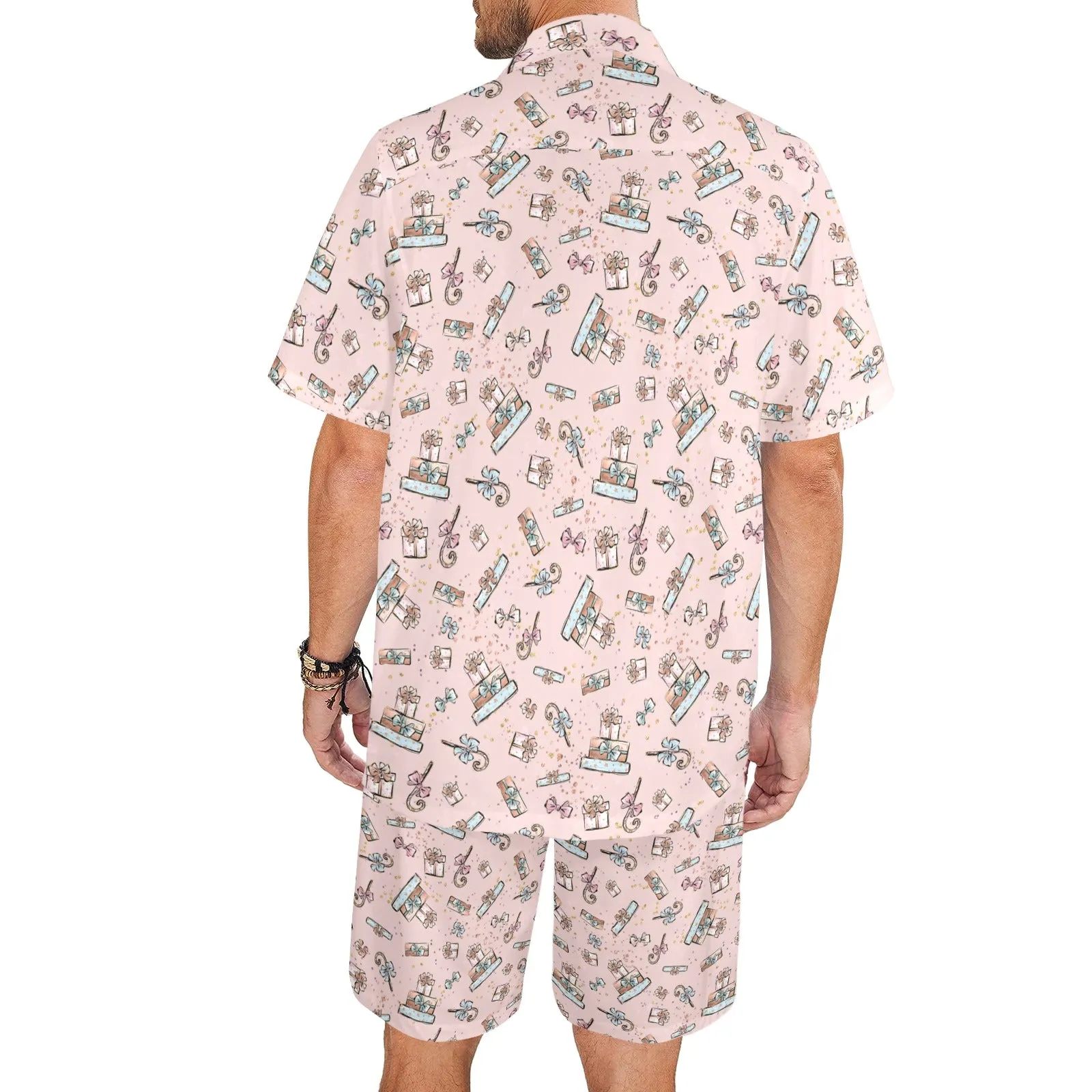 Men's Shirt & Shorts Set Pink Xmas Men's Shirt and Shorts Outfit (Set26)