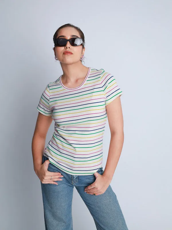 Multi Coloured Stripe Jersey T-shirt