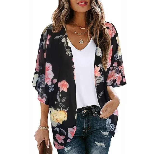 Open Front Beachwear Cover Up Kimono Style Shirt