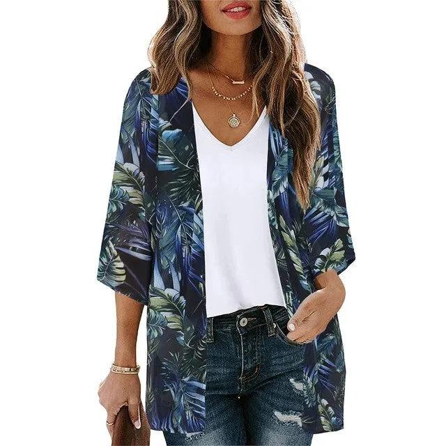 Open Front Beachwear Cover Up Kimono Style Shirt