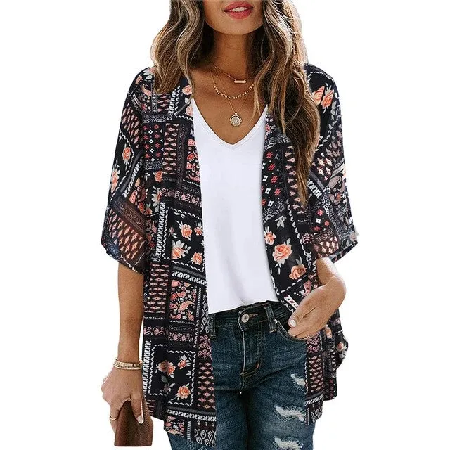 Open Front Beachwear Cover Up Kimono Style Shirt