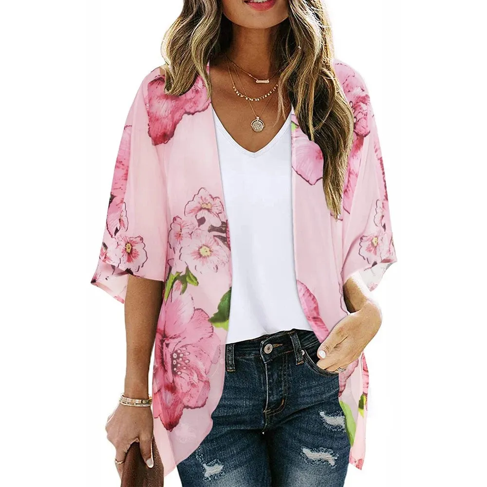 Open Front Beachwear Cover Up Kimono Style Shirt