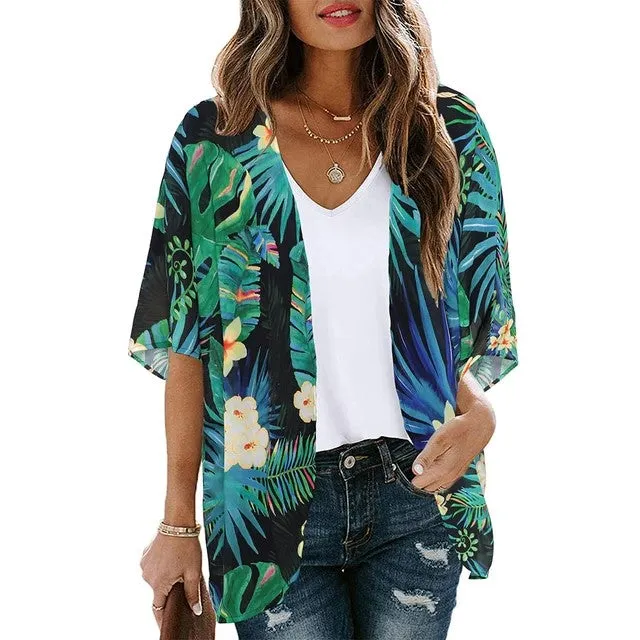 Open Front Beachwear Cover Up Kimono Style Shirt