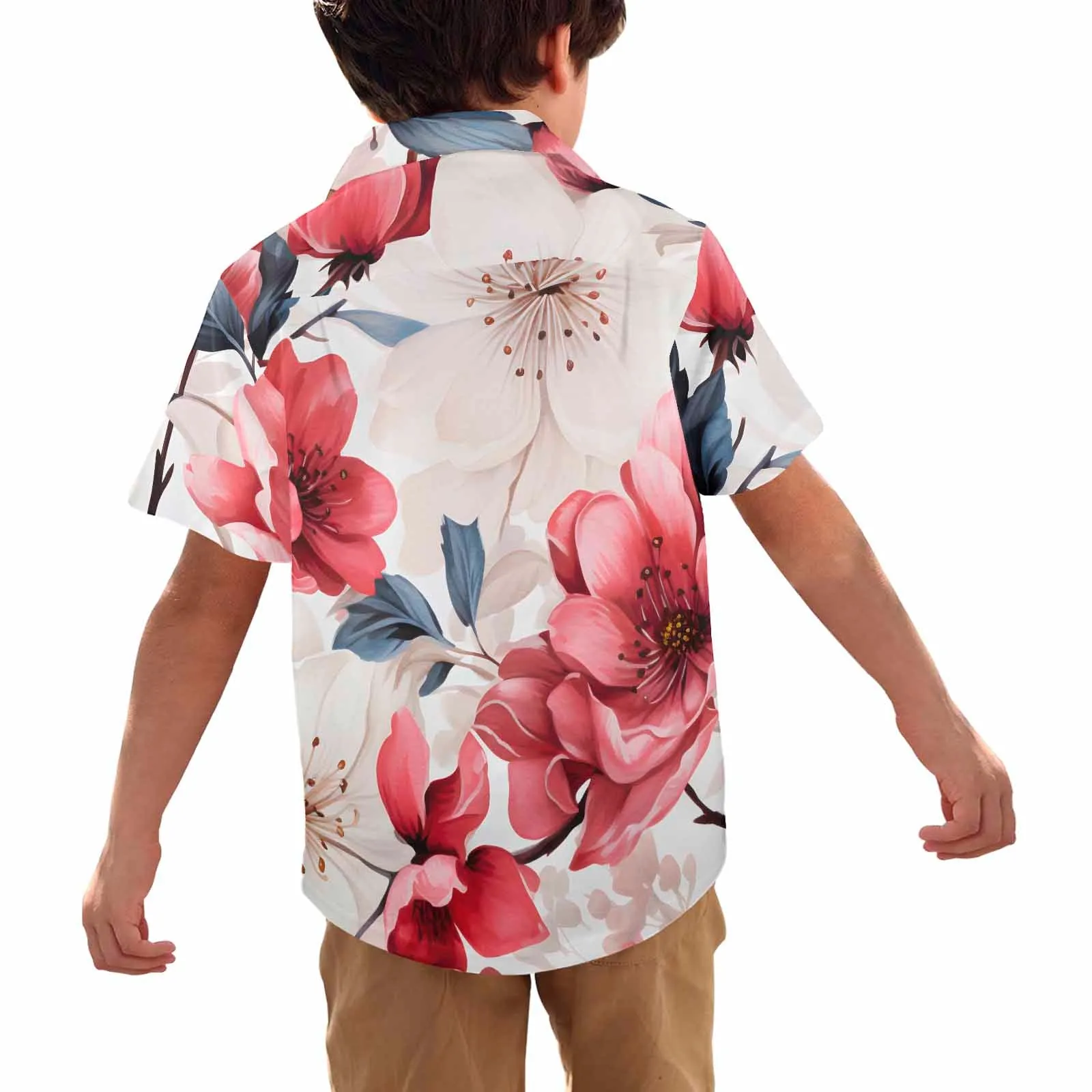 Pink Floral  Little Boys Hawaiian Shirt