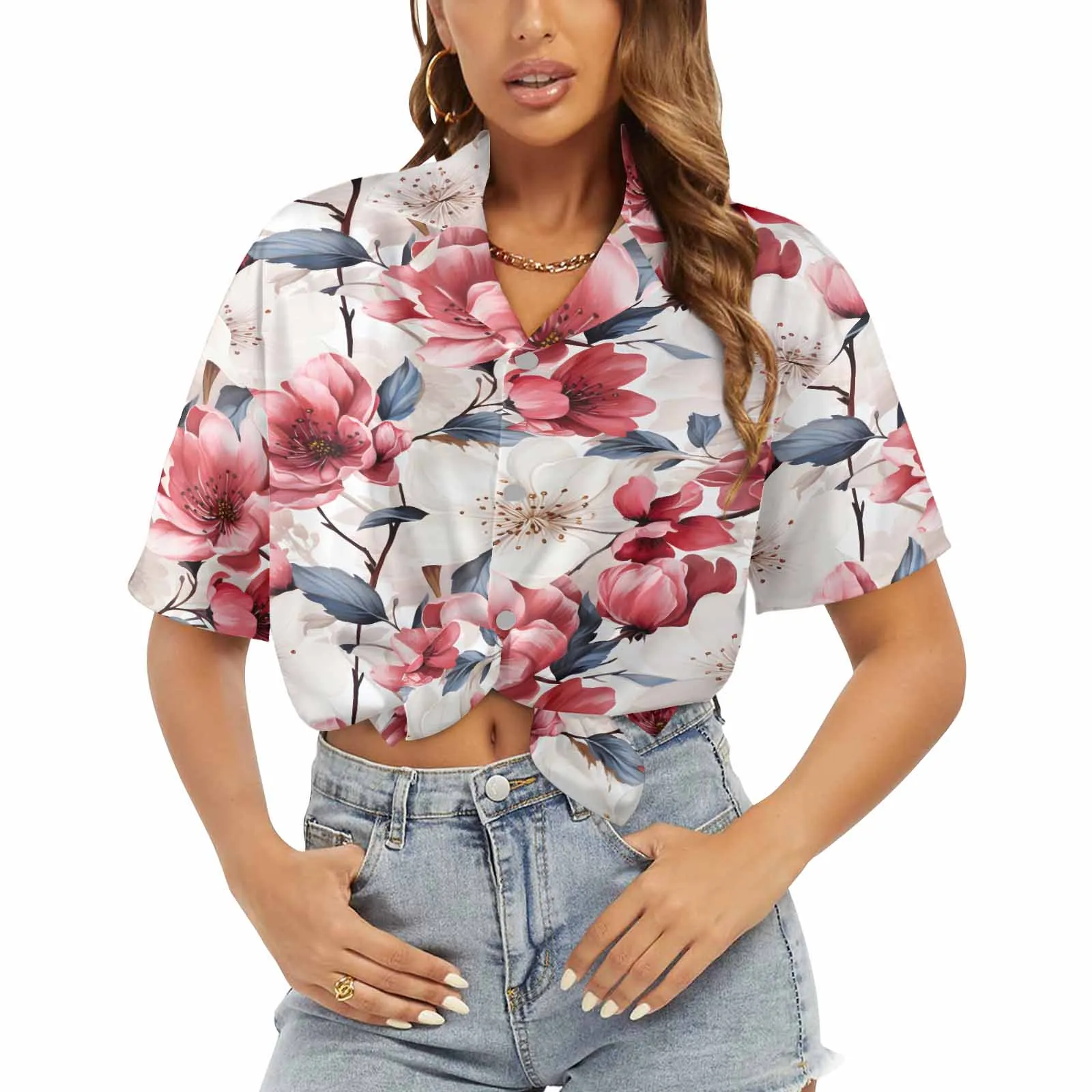 Pink Floral Small  Women's Hawaiian Shirt