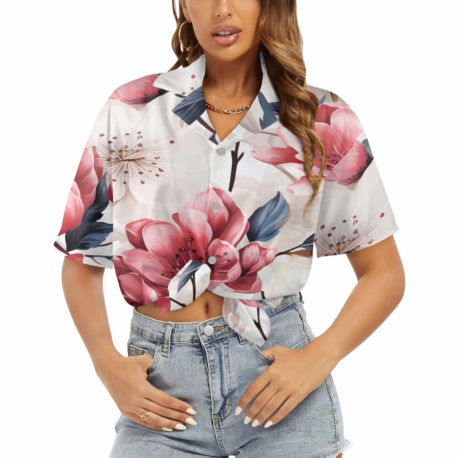 Pink Floral  Women's Hawaiian Shirt