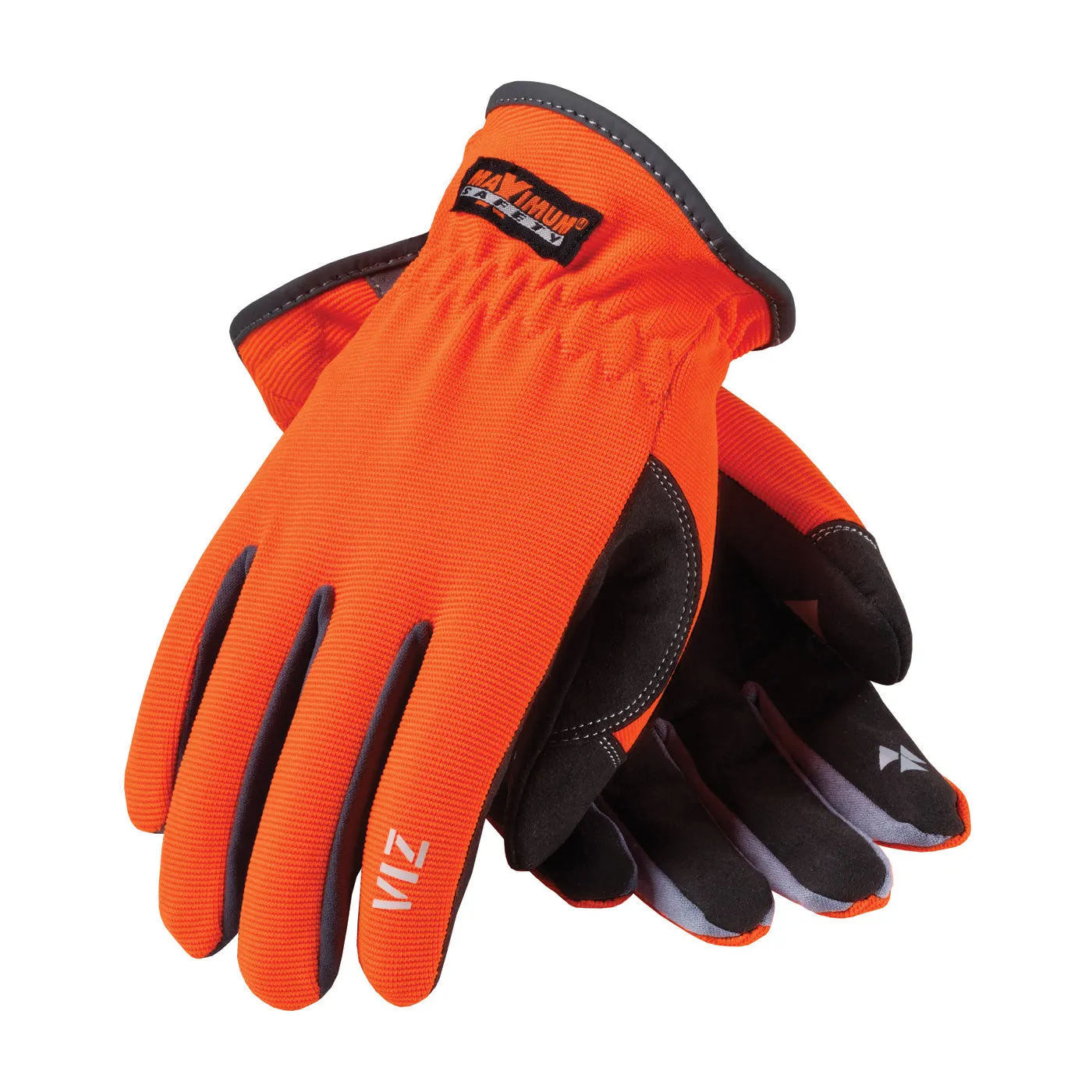 PIP 120-4600 Maximum Safety Viz with Synthetic Leather Palm and Fabric Back PVC Grip on Index Finger/Thumb Safety Glove (One Dozen)