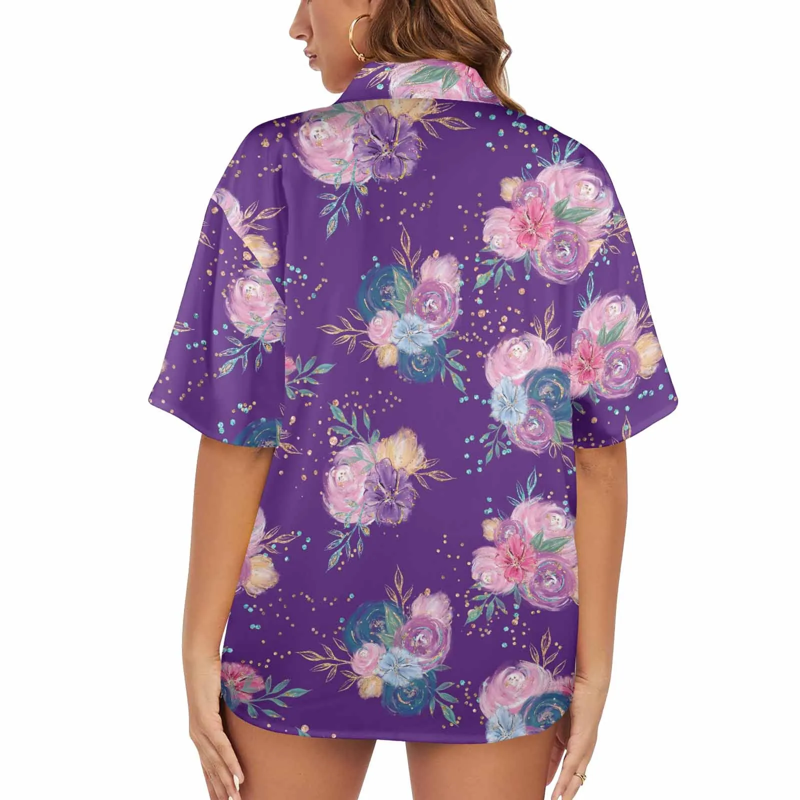 Purple Floral  Women's Hawaiian Shirt