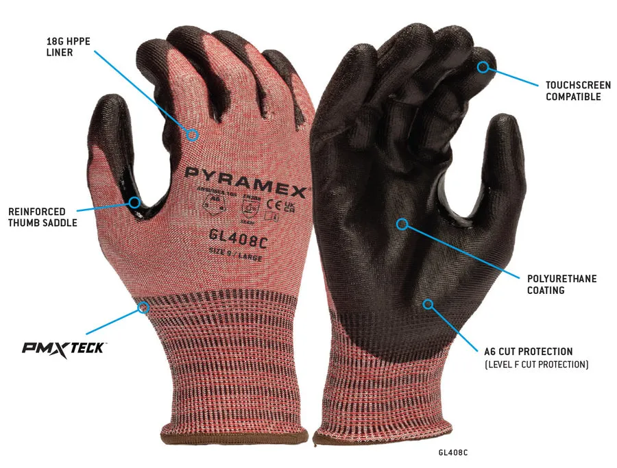 Pyramex 18 Gauge HPPE Polyurethane Coated A6 Cut Resistant Gloves - S