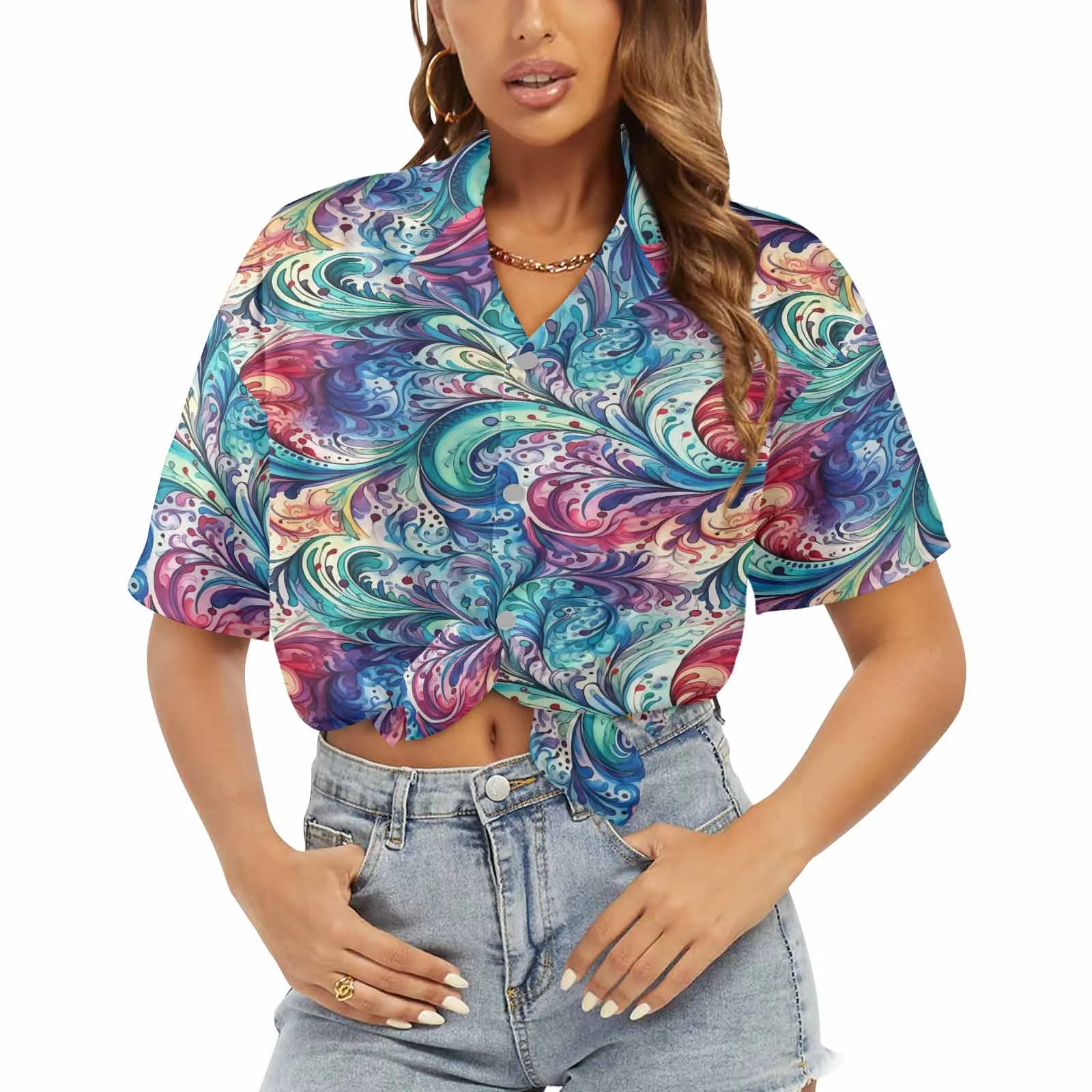 Rainbow Paisley  Women's Hawaiian Shirt