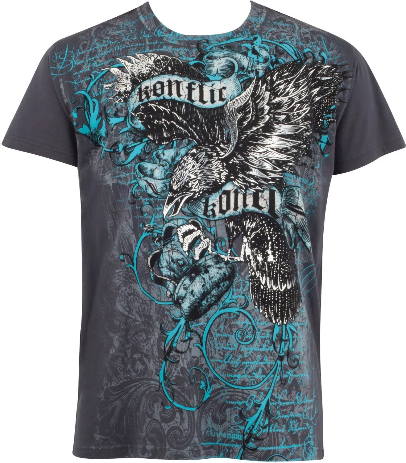 Sakkas Eagle Clutching Crown Metallic Silver Embossed Cotton Mens T-Shirt