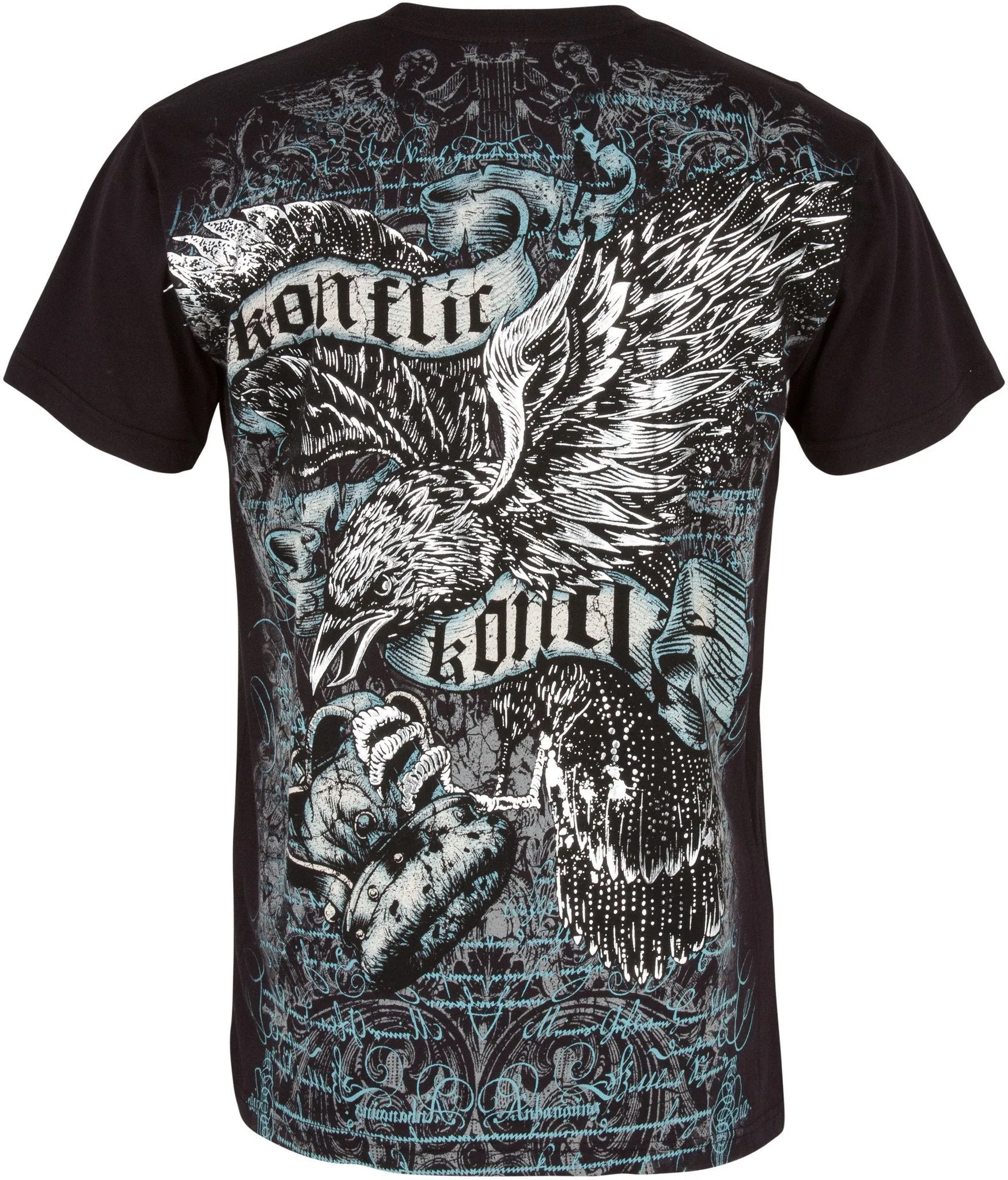 Sakkas Eagle Clutching Crown Metallic Silver Embossed Cotton Mens T-Shirt