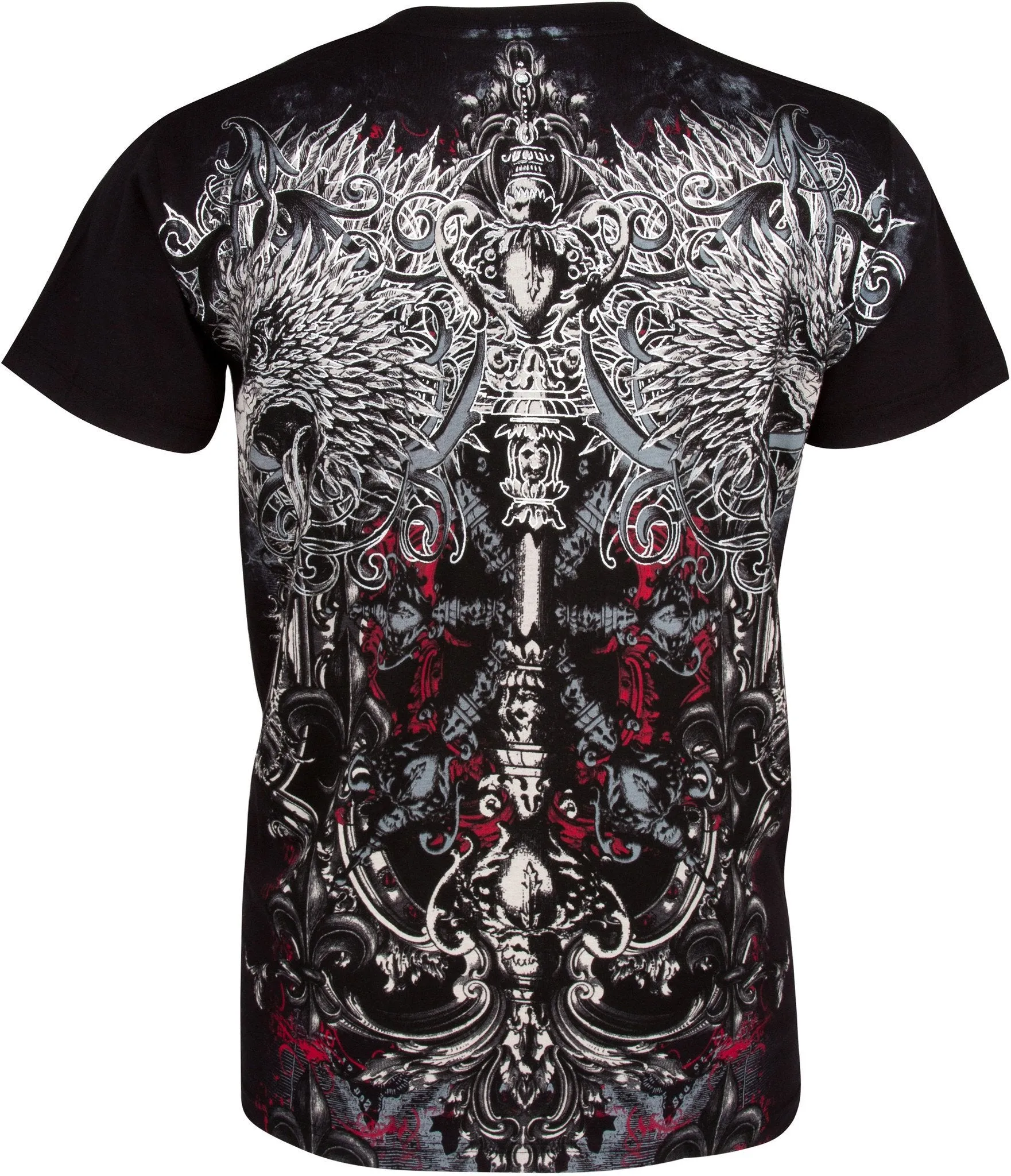 Sakkas Eagle Head and Fleur de Lis Metallic Silver Embossed Cotton Mens T-Shirt