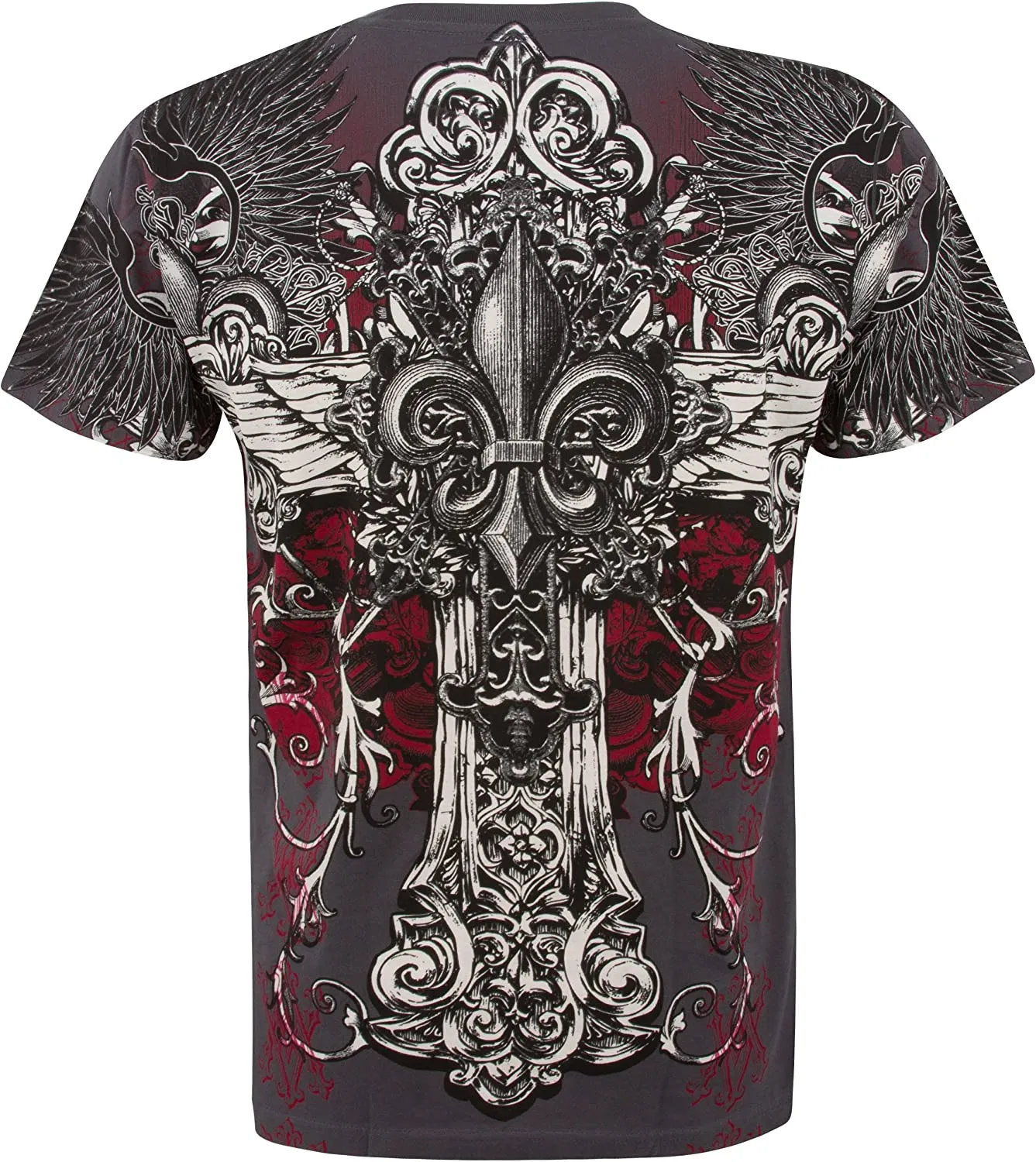 Sakkas Vines and Fleur De Lis Metallic Silver Short Sleeve Crew Neck Cotton Mens Fashion T-Shirt