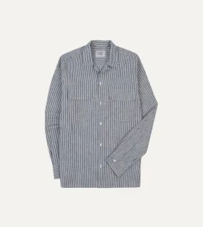 St. JOHN by Drake's Indigo Stripe Linen Camp Collar Long Sleeve Shirt