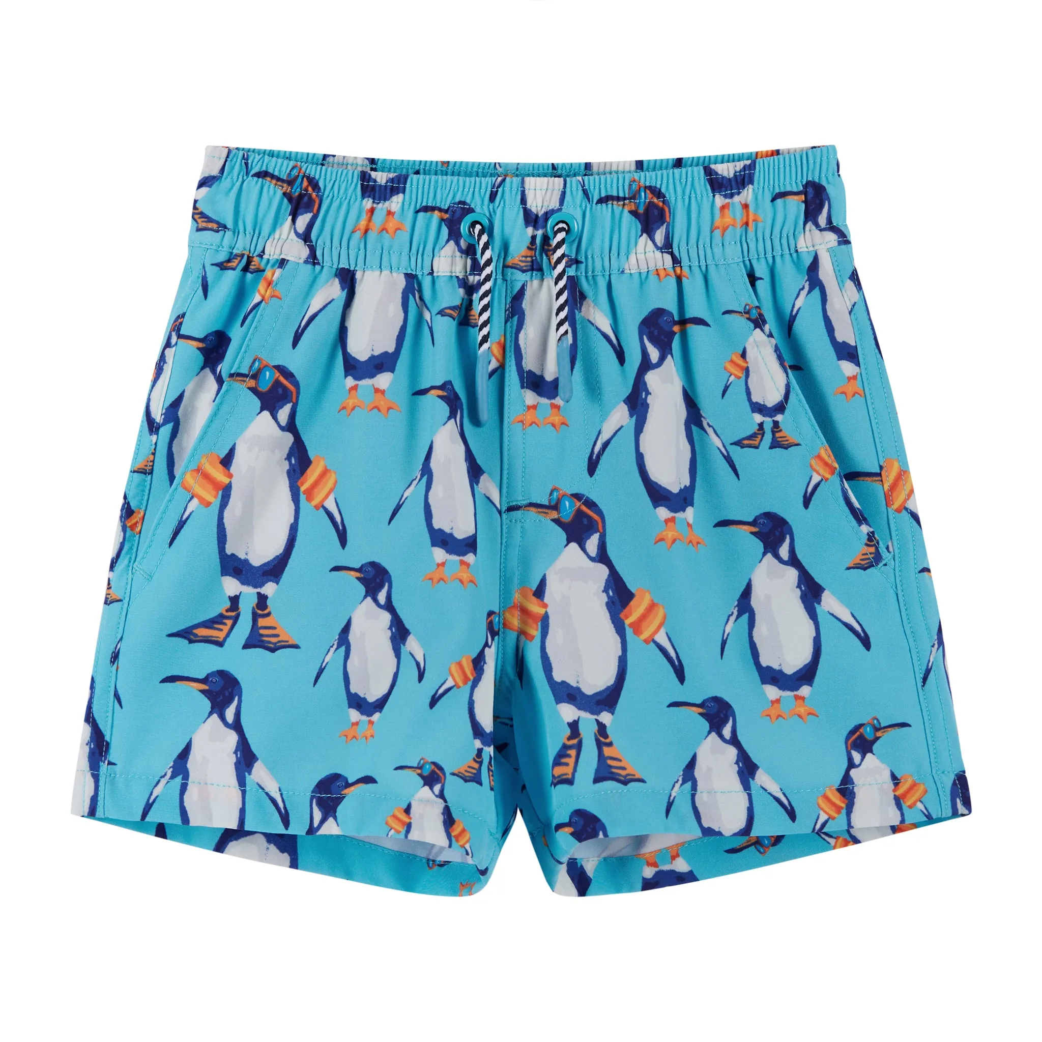 UPF 50  Penguin Rashguard & Swim Trunk Set | Aqua